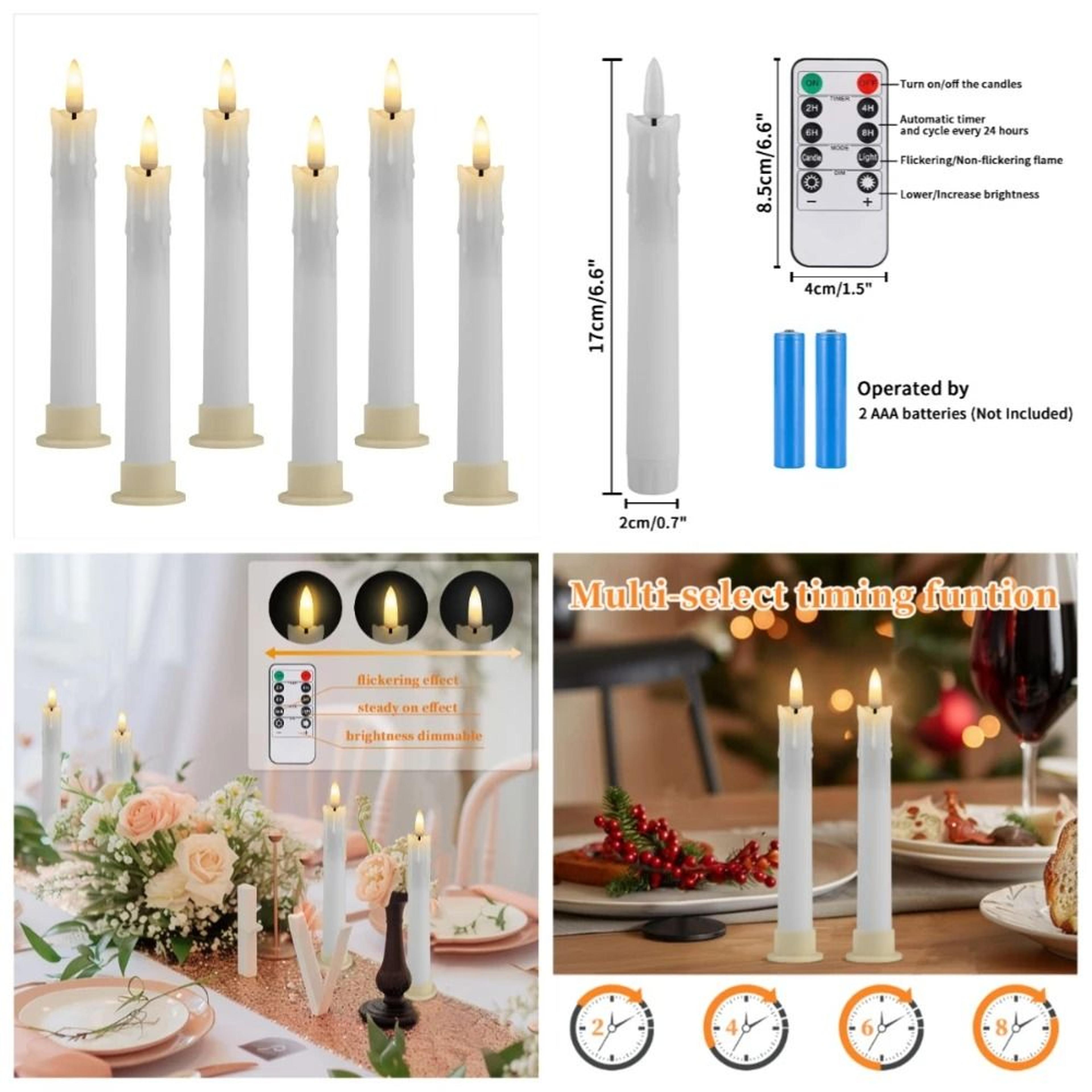 3D Flame Flickering Taper LED Candles Remote Timer Flameless Candlesticks 4