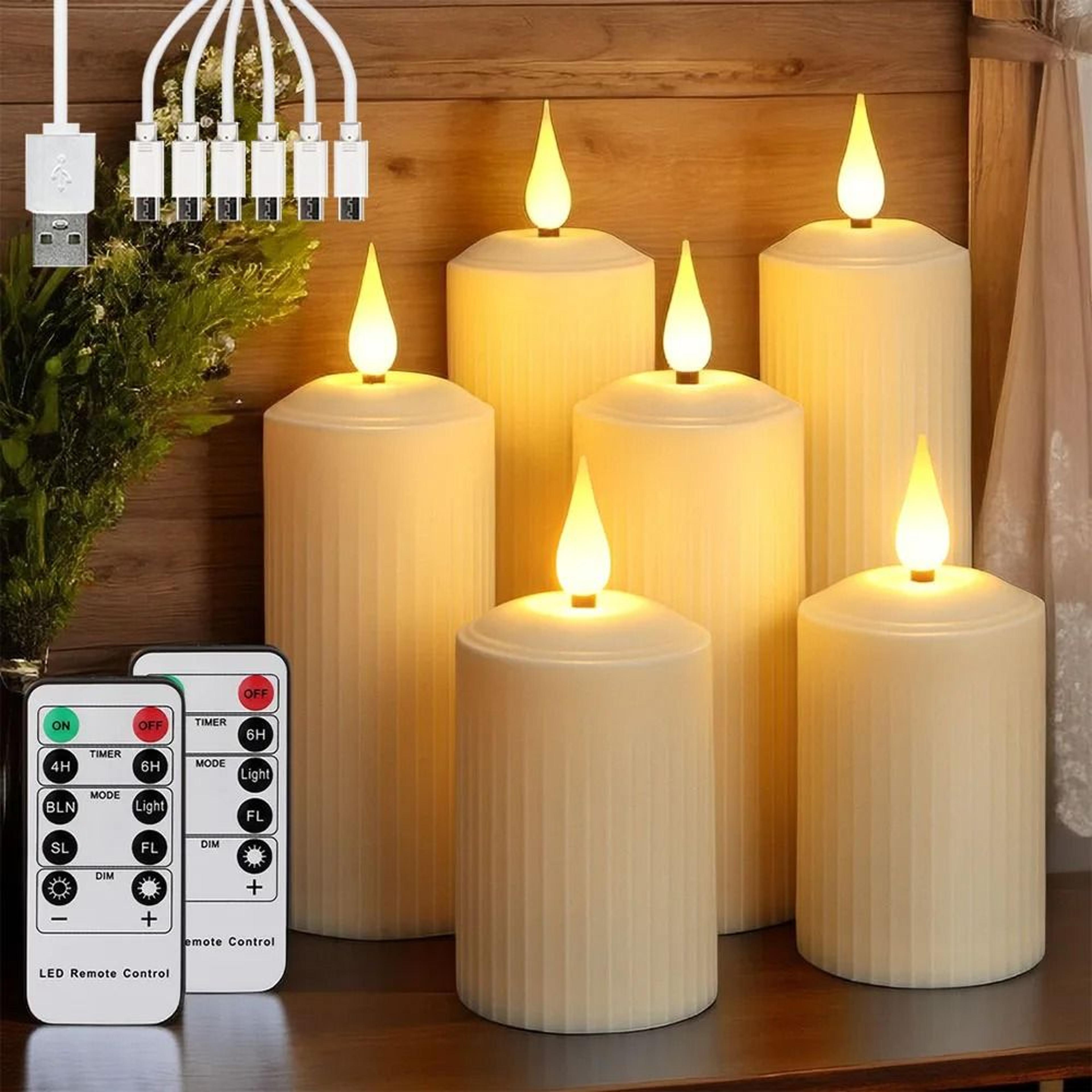 FPOO Rechargeable Waterproof LED Pillar Candles Remote Control Electric Set 6