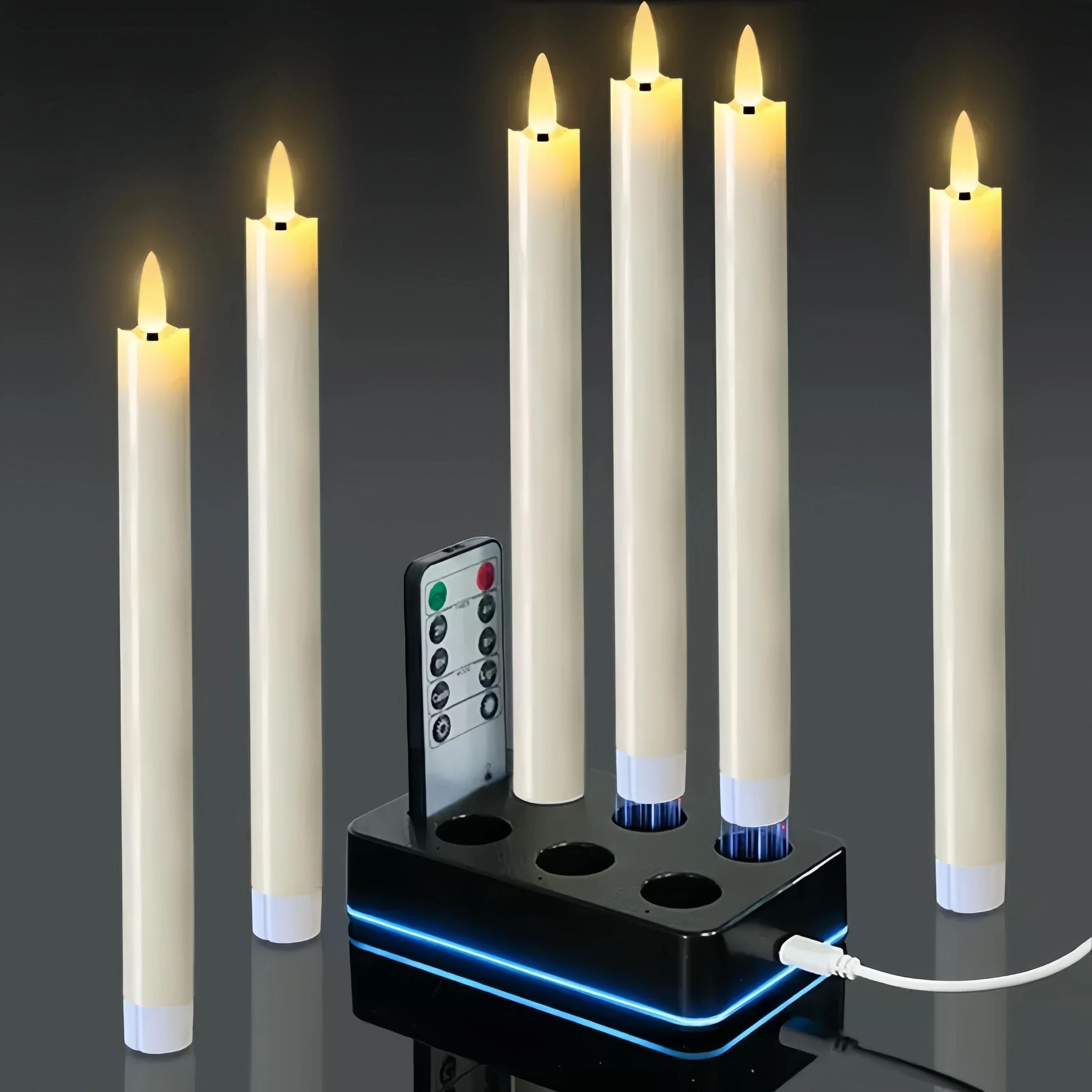 rechargeable led taper candles with charging station remote ivory candlesticks
