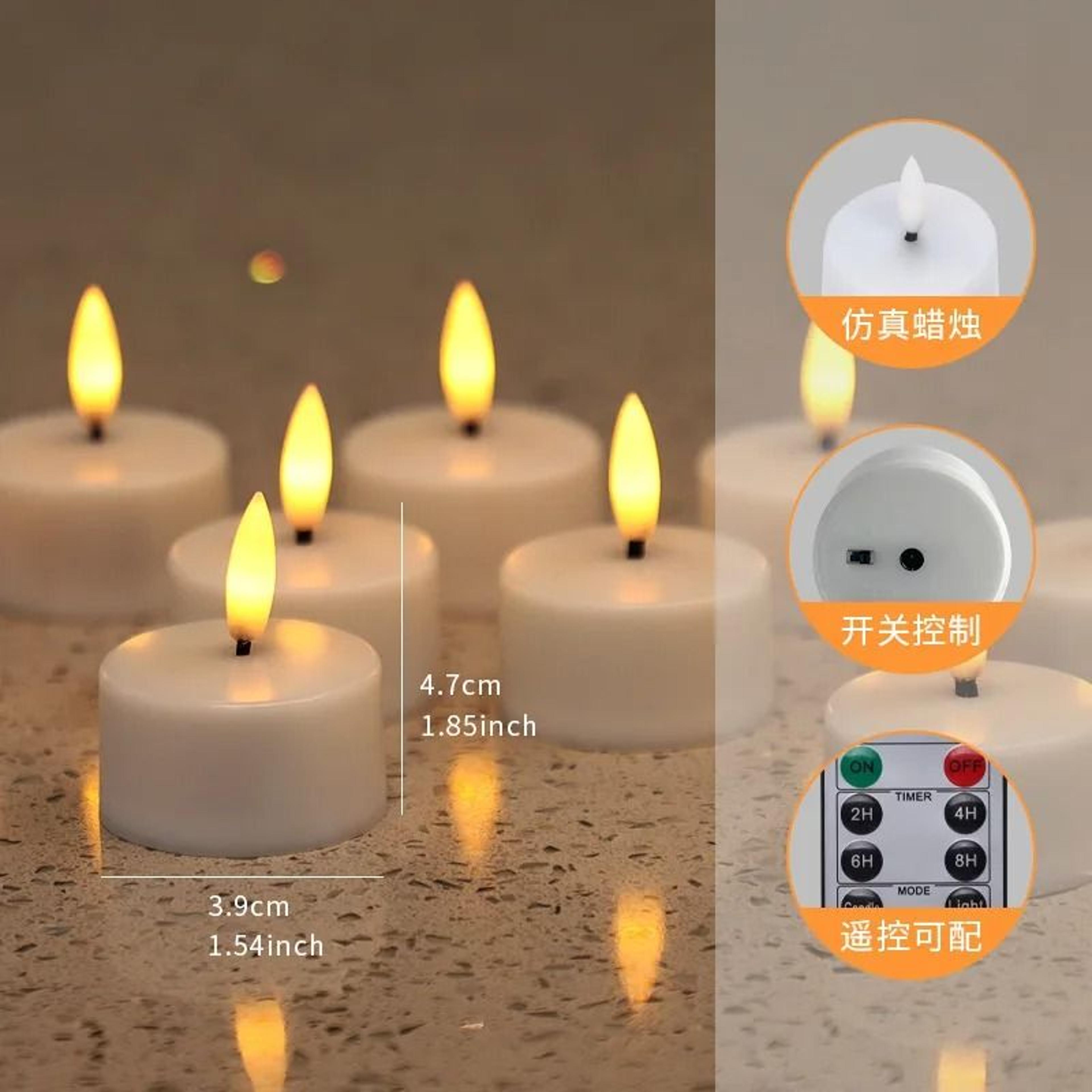12 Pack Rechargeable LED Tea Lights Remote Black Wick Flame Effect Candles 3