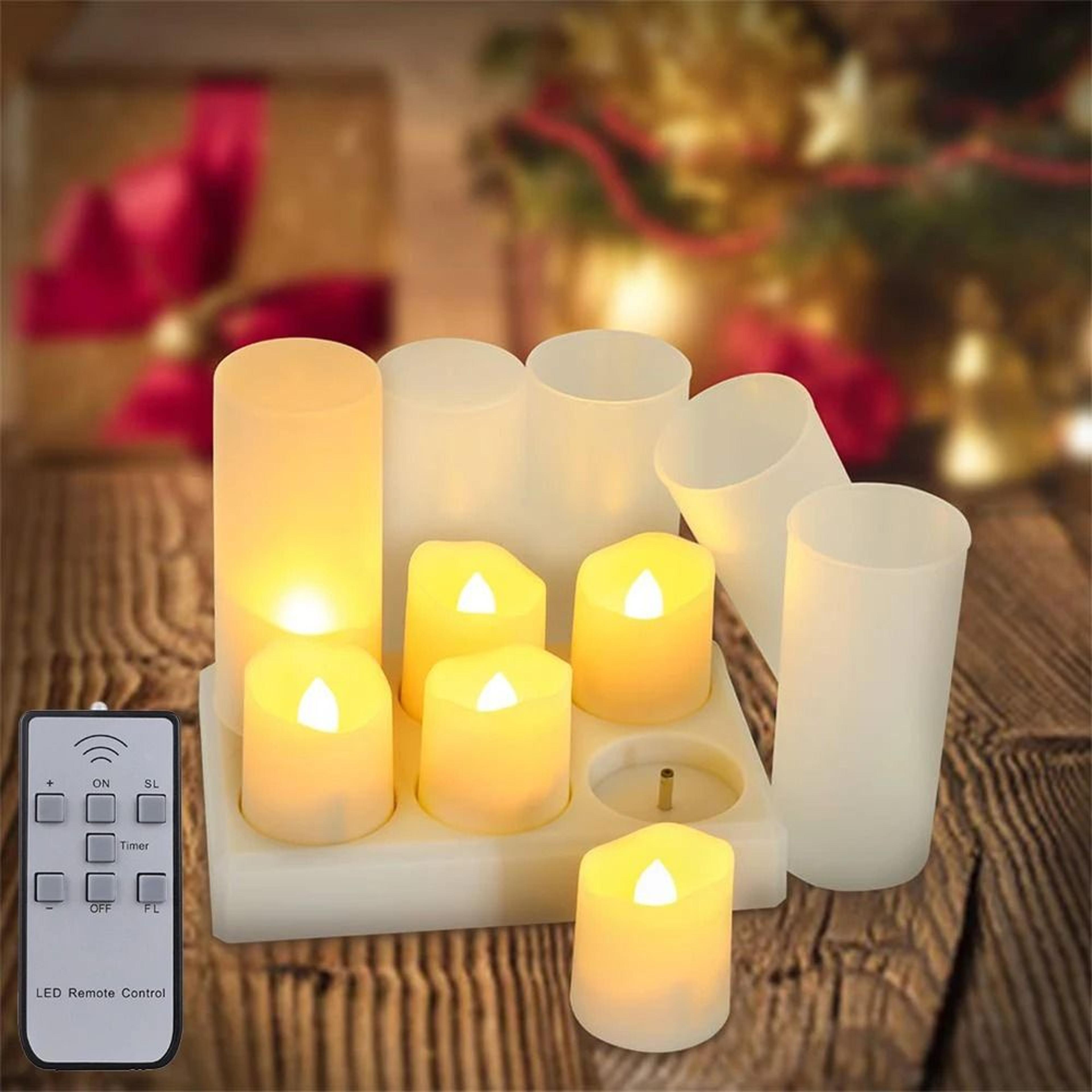 FPOO Rechargeable LED Flameless Candle Set Remote Timer Home Decor Light 7