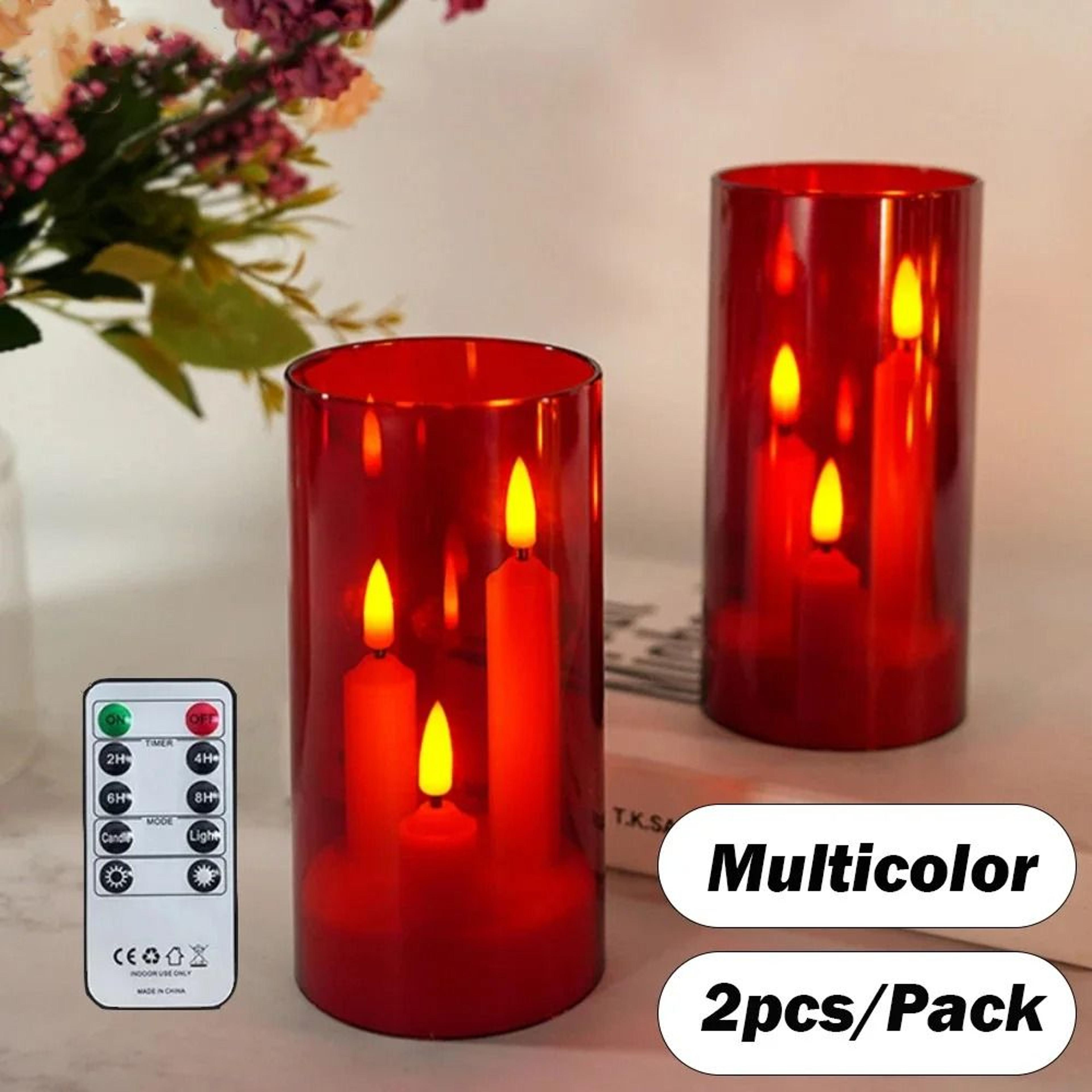 3 In 1 Multicolor LED Acrylic Pillars IR Remote Flickering Candles Christmas 0