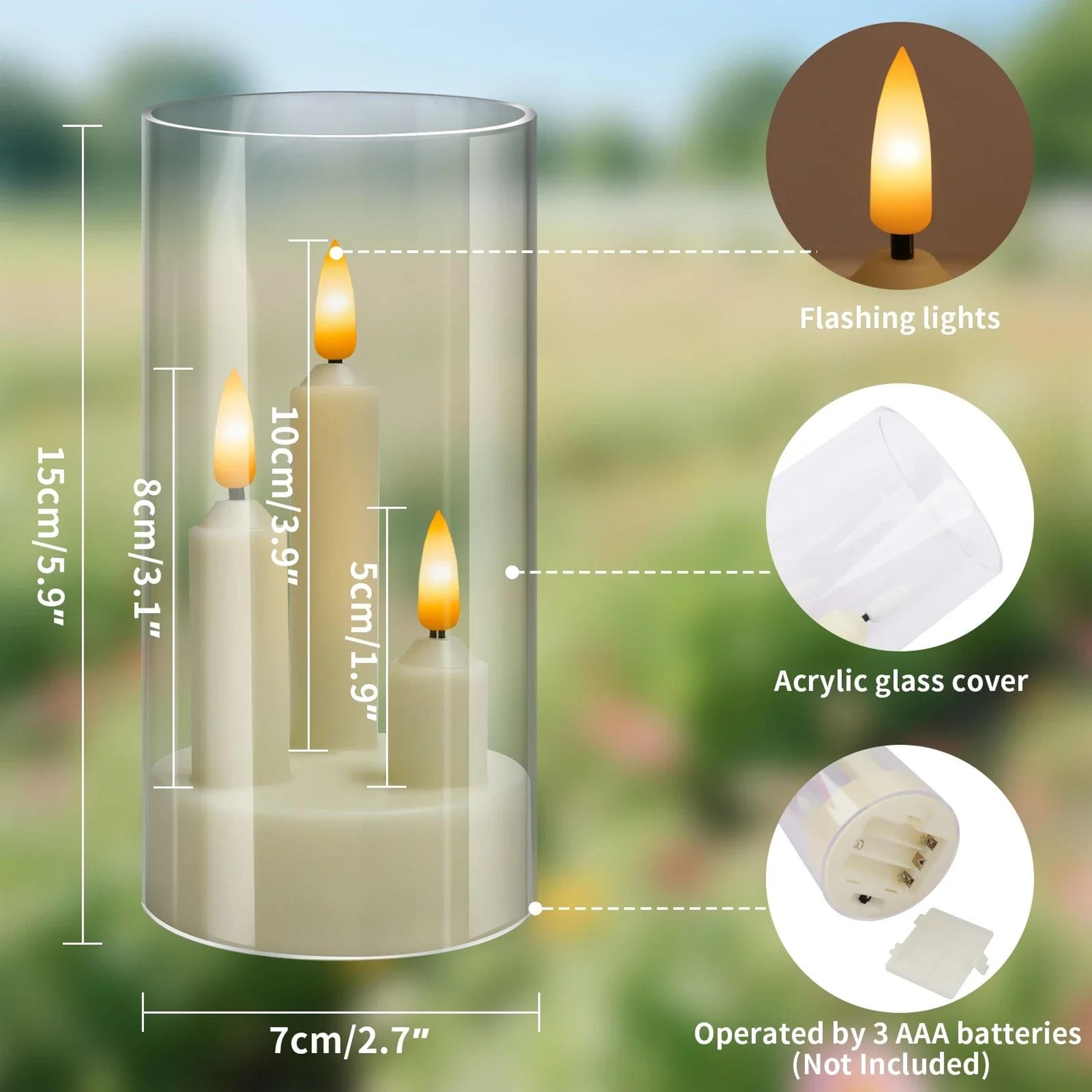 3 In 1 Multicolor LED Acrylic Pillars IR Remote Flickering Candles Christmas 3