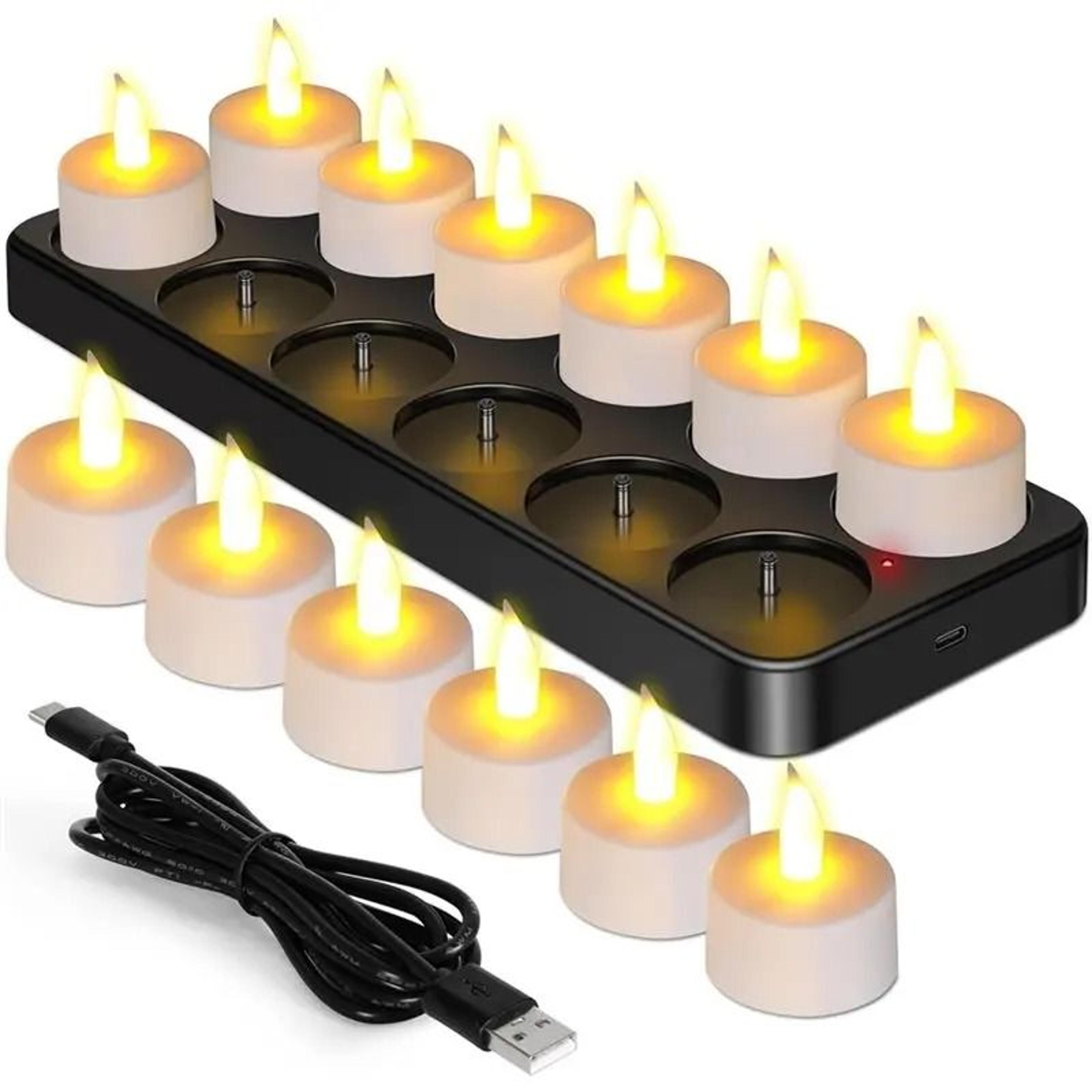 12 Pcs Rechargeable LED Tea Light Candles Charging Dock Remote Control Timer 0
