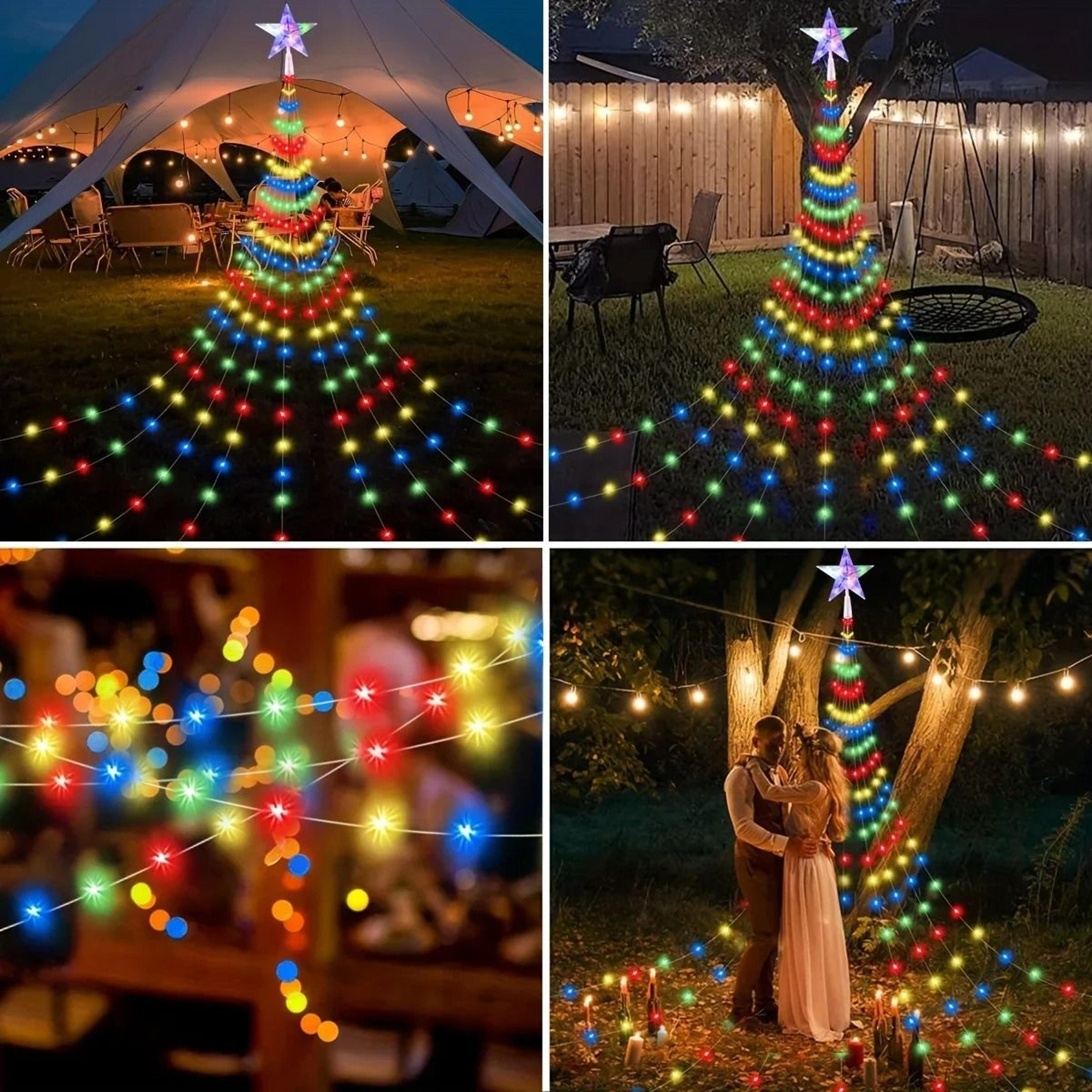 Five Pointed Star Waterfall String Lights USB Solar Powered Christmas Decor 5