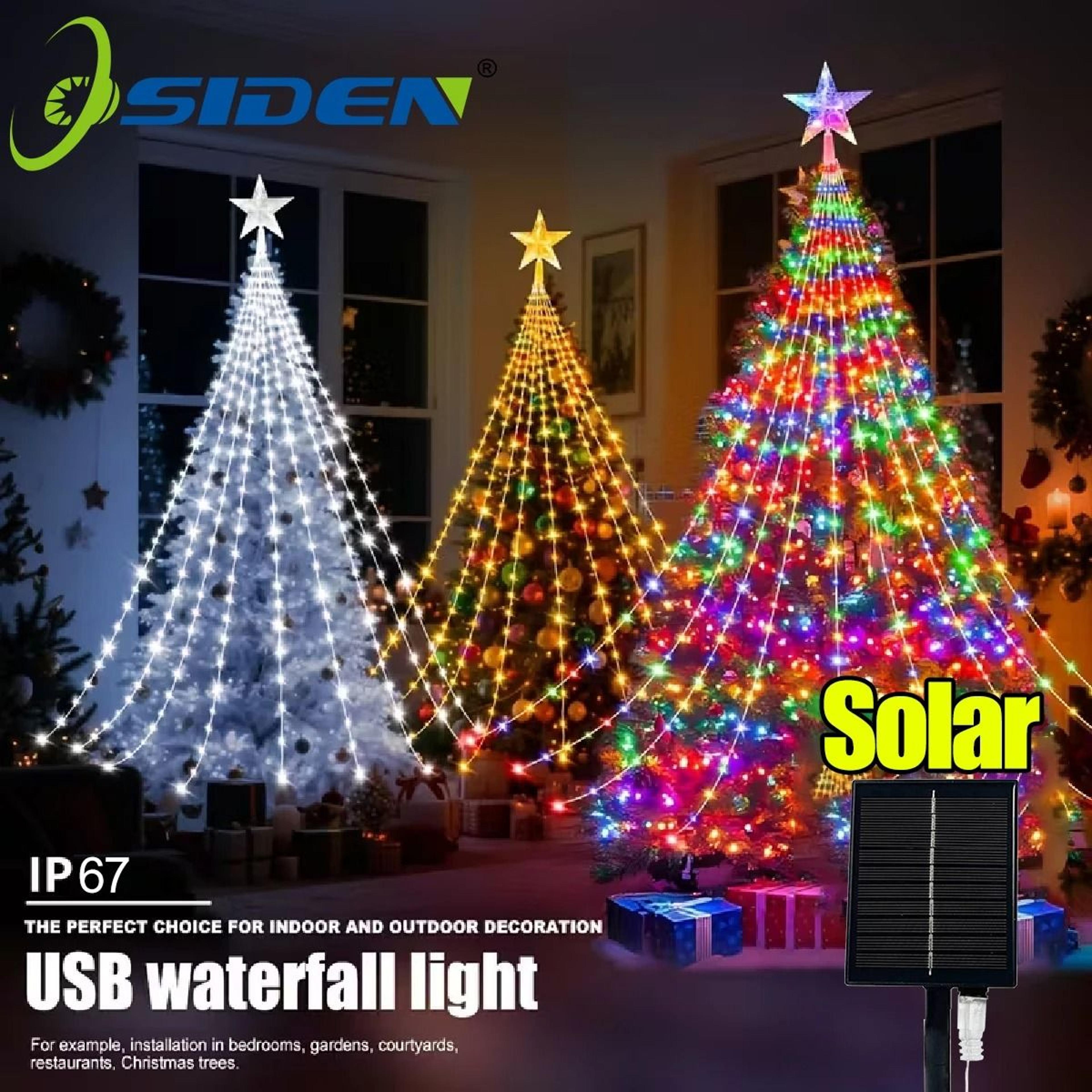 Five Pointed Star Waterfall String Lights USB Solar Powered Christmas Decor 0