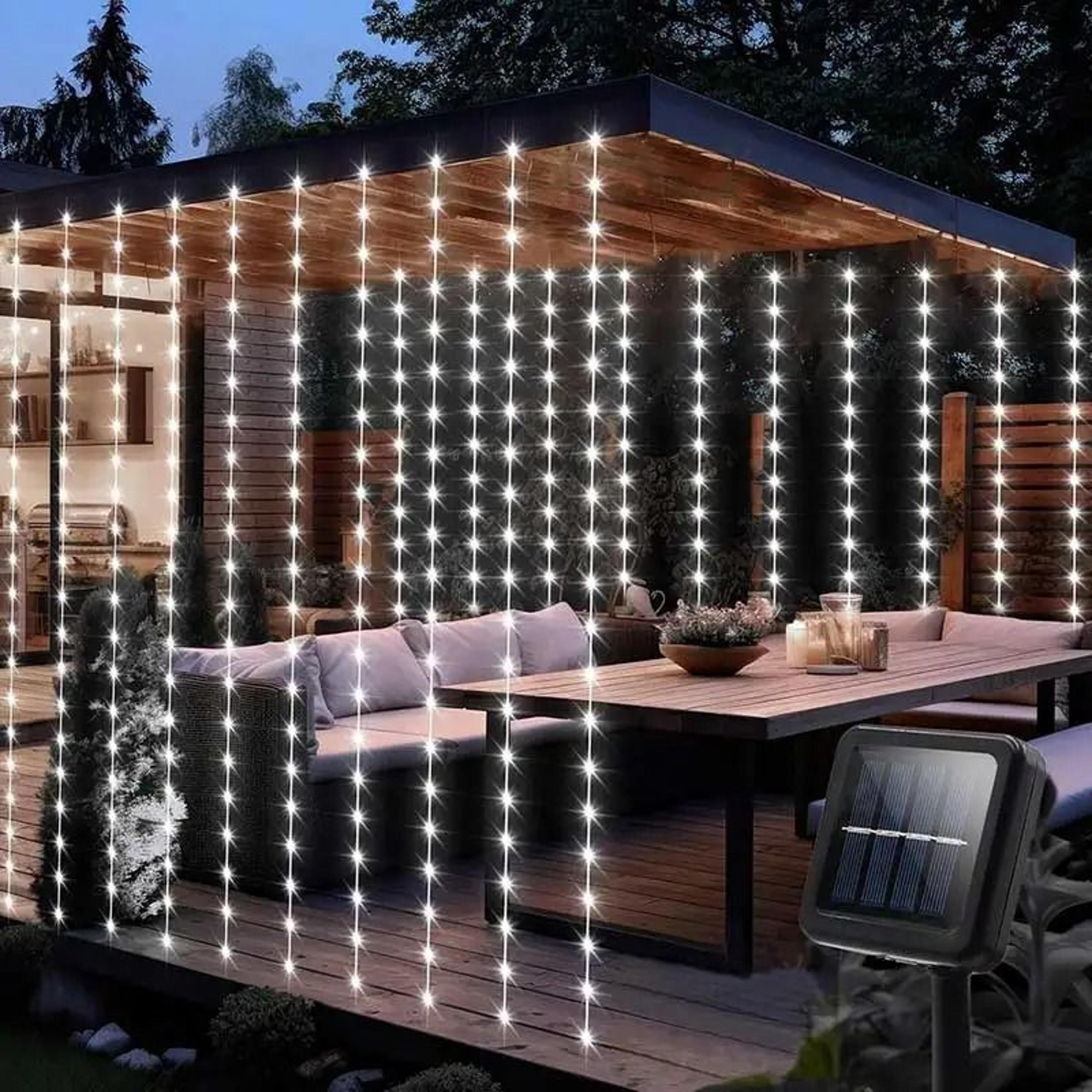 300 LED Solar Curtain String Lights Outdoor Waterproof Backyard Fairy Garland 7