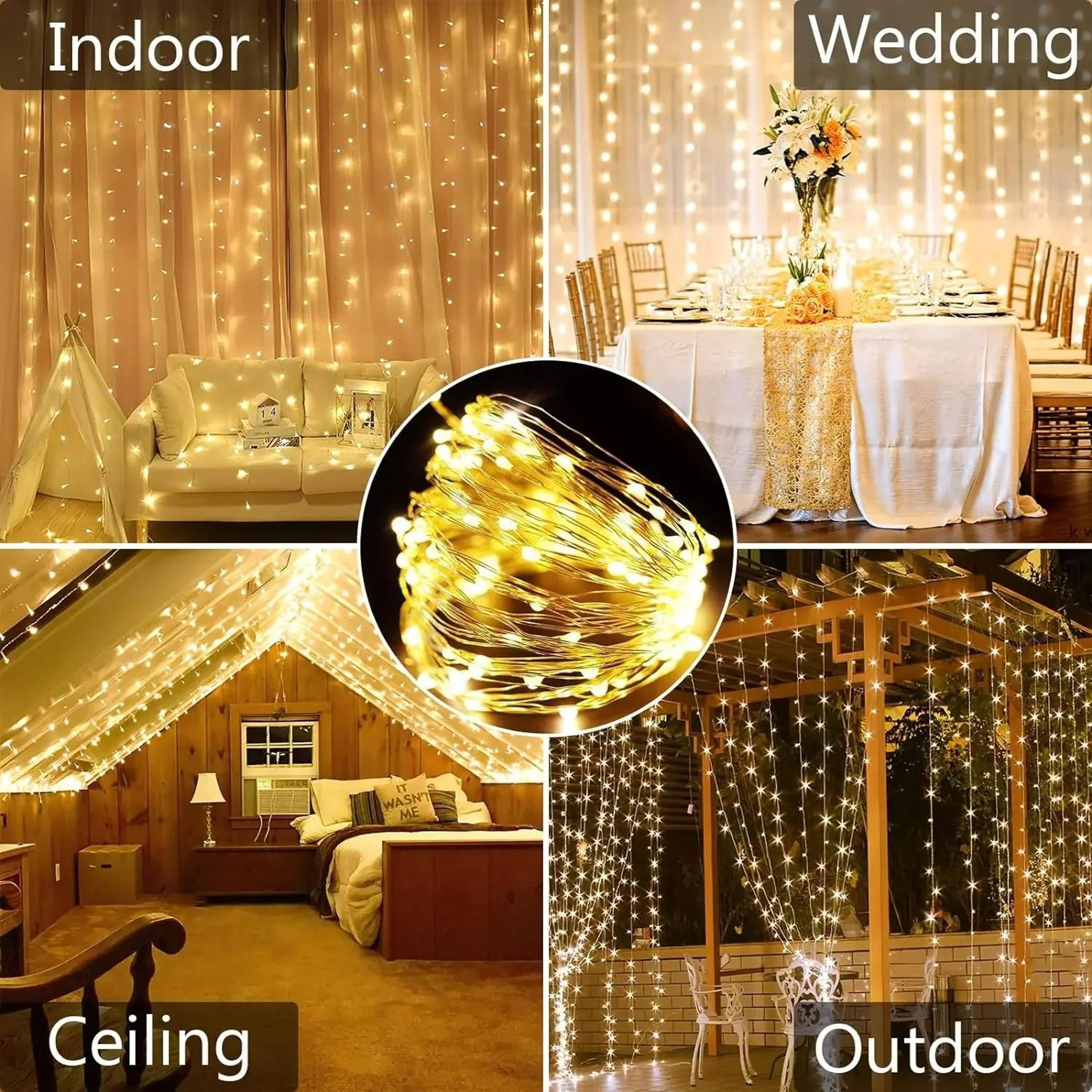 300 LED Solar Curtain String Lights Outdoor Waterproof Backyard Fairy Garland 5