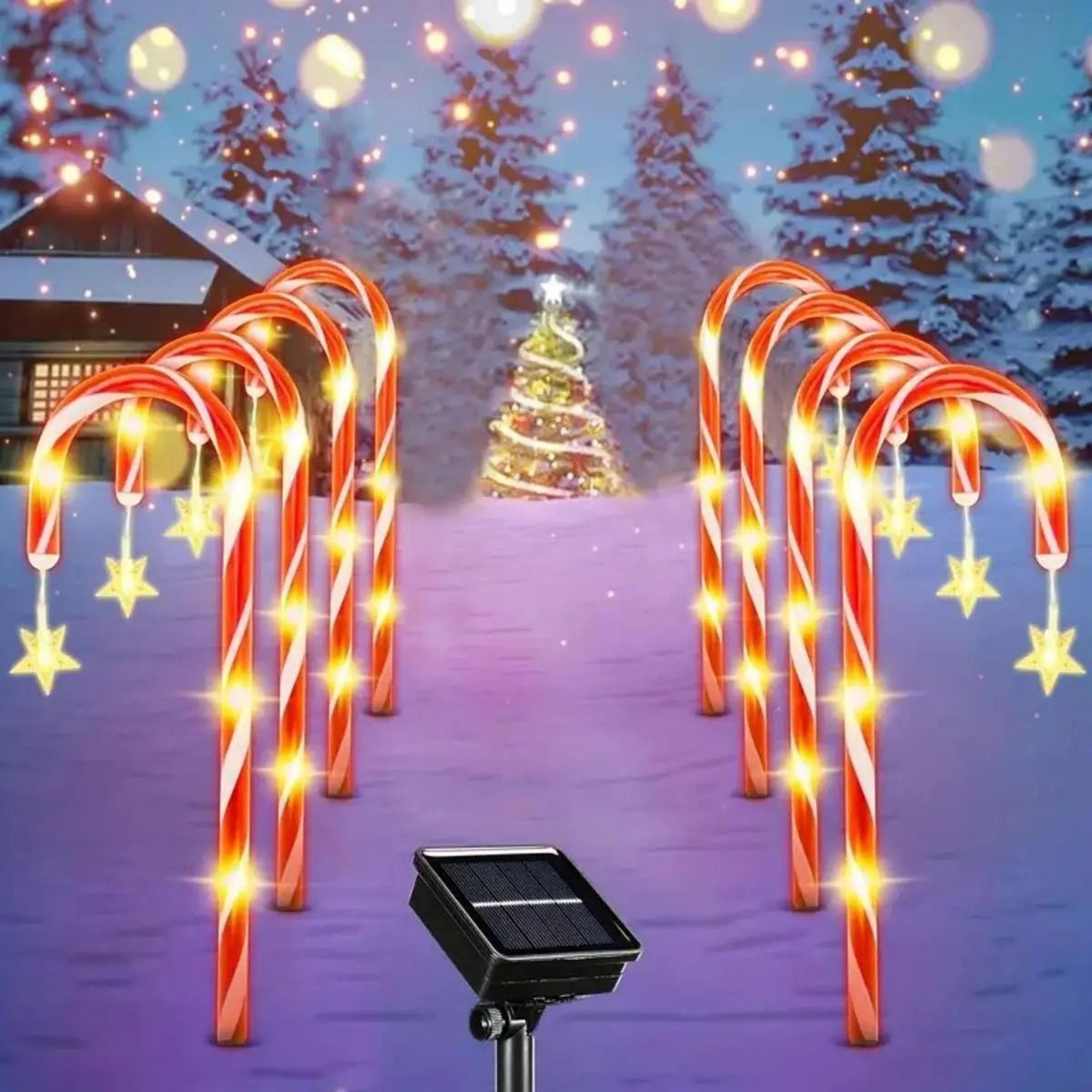 8 Pcs Solar Candy Cane Pathway Lights 8 Modes Waterproof Christmas Lawn Decor 0
