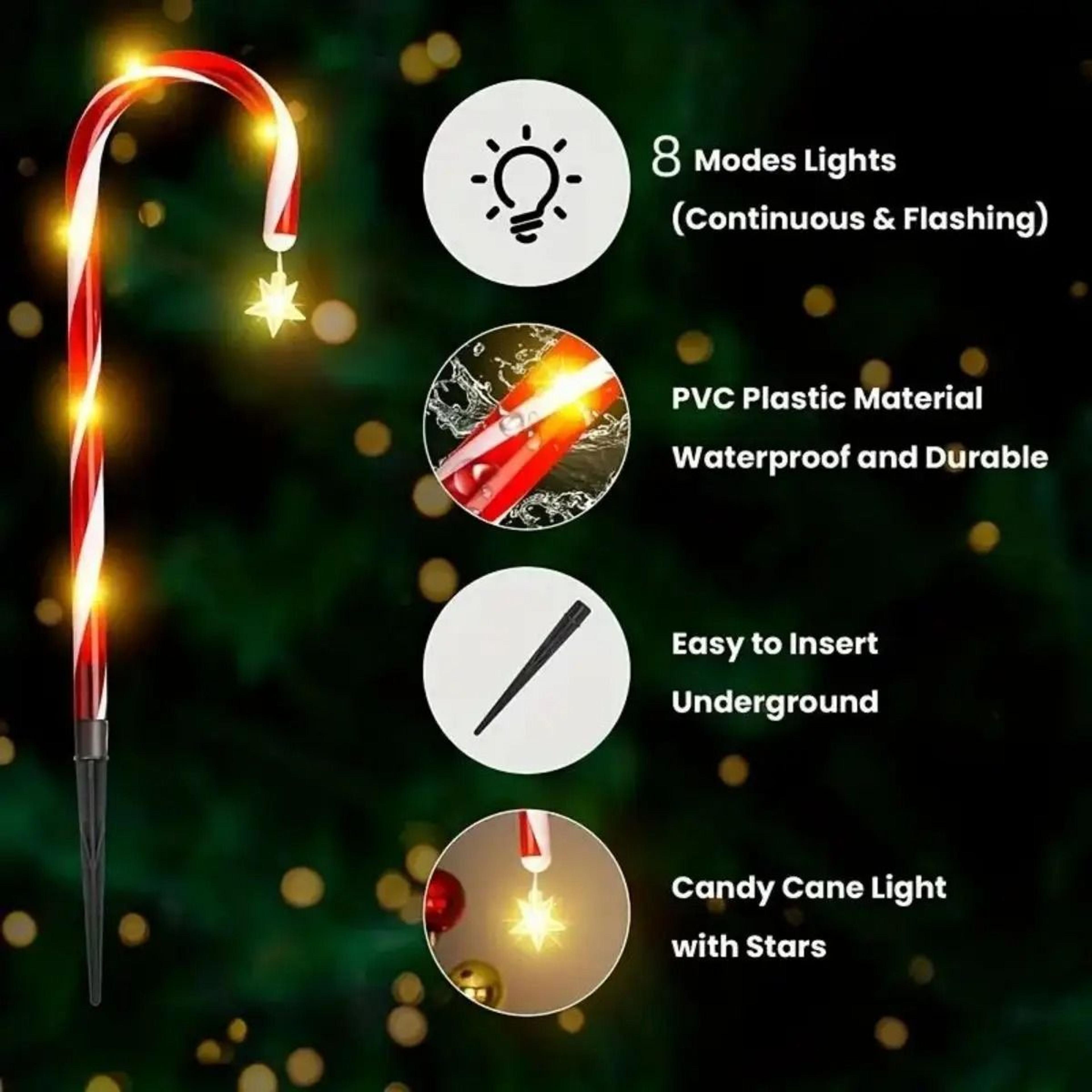 8 Pcs Solar Candy Cane Pathway Lights 8 Modes Waterproof Christmas Lawn Decor 1