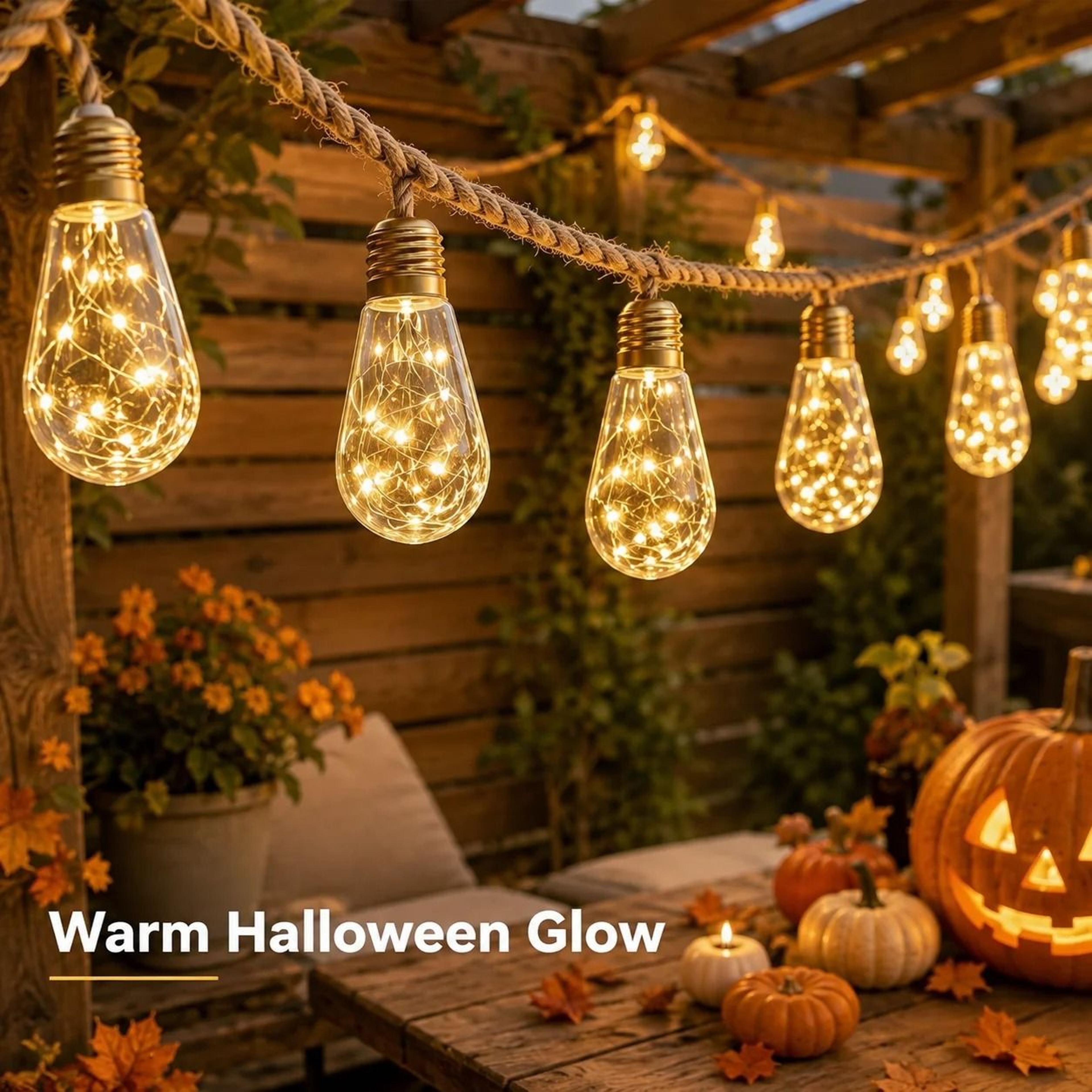 Solar Hemp Rope Edison Bulb Fairy String Lights Warm White Outdoor Garden Decor 1