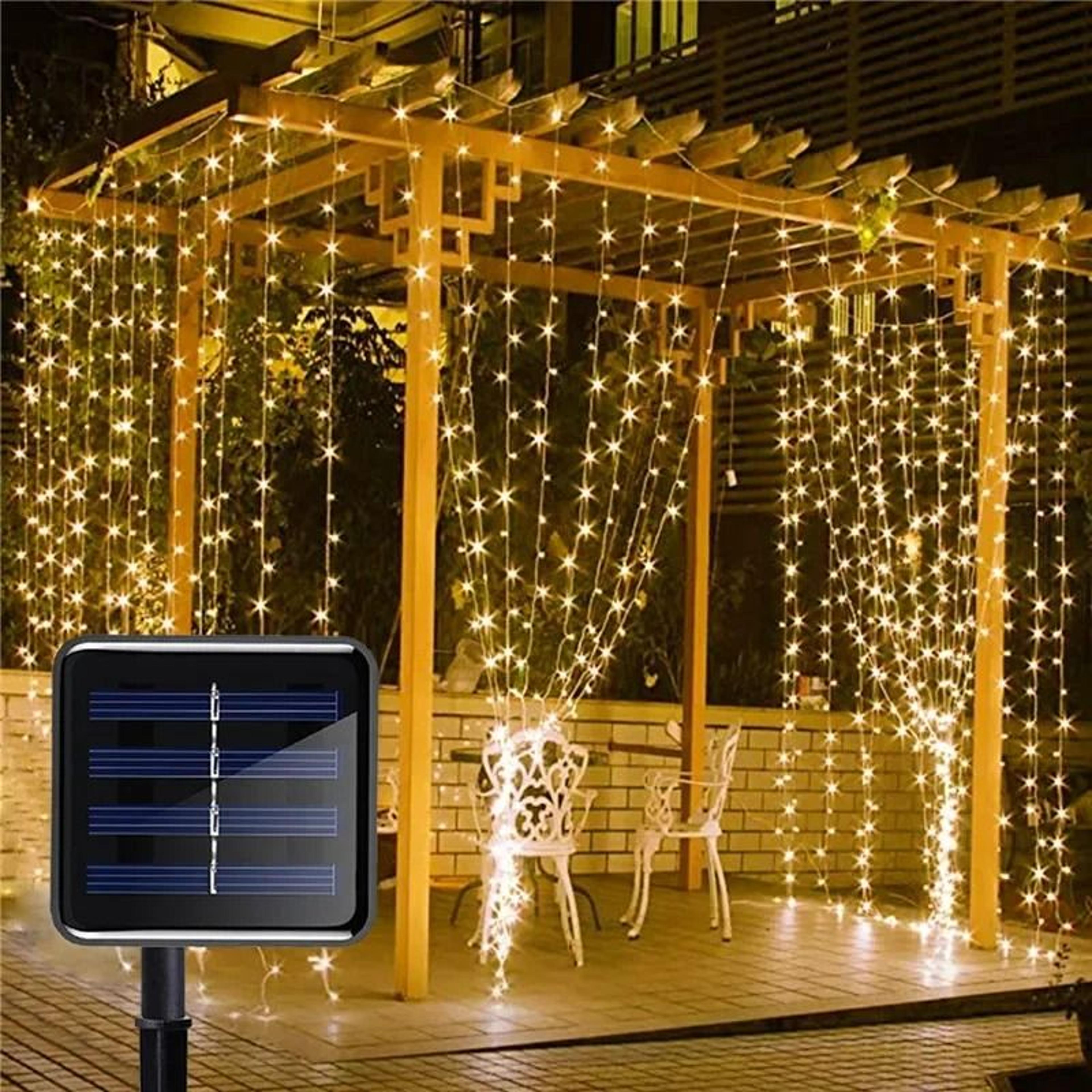 Solar Outdoor Curtain LED String Lights Waterproof Copper Wire Wall Decor 0