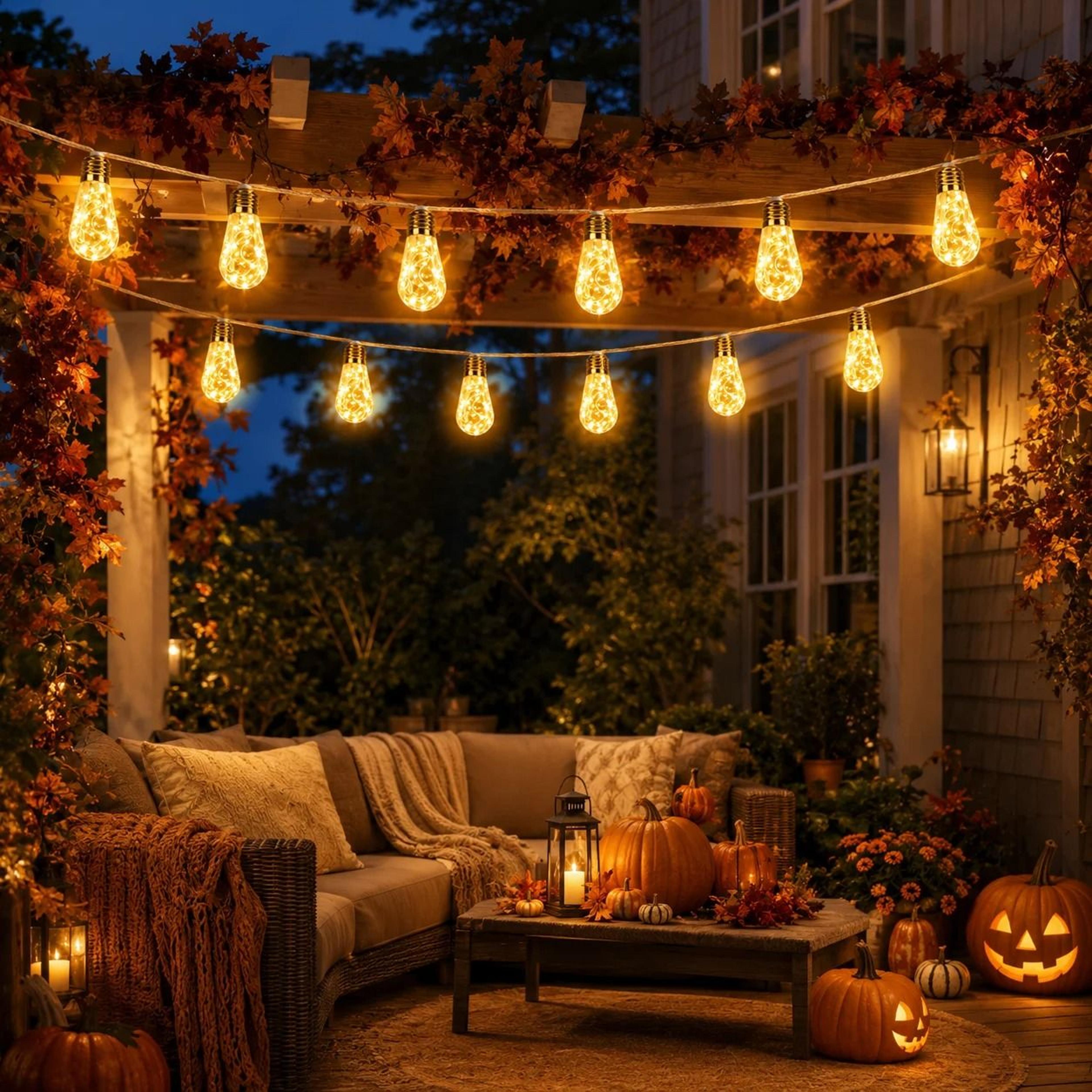 Solar Outdoor Hemp Rope Edison Bulb String Lights Waterproof Patio Decor 4