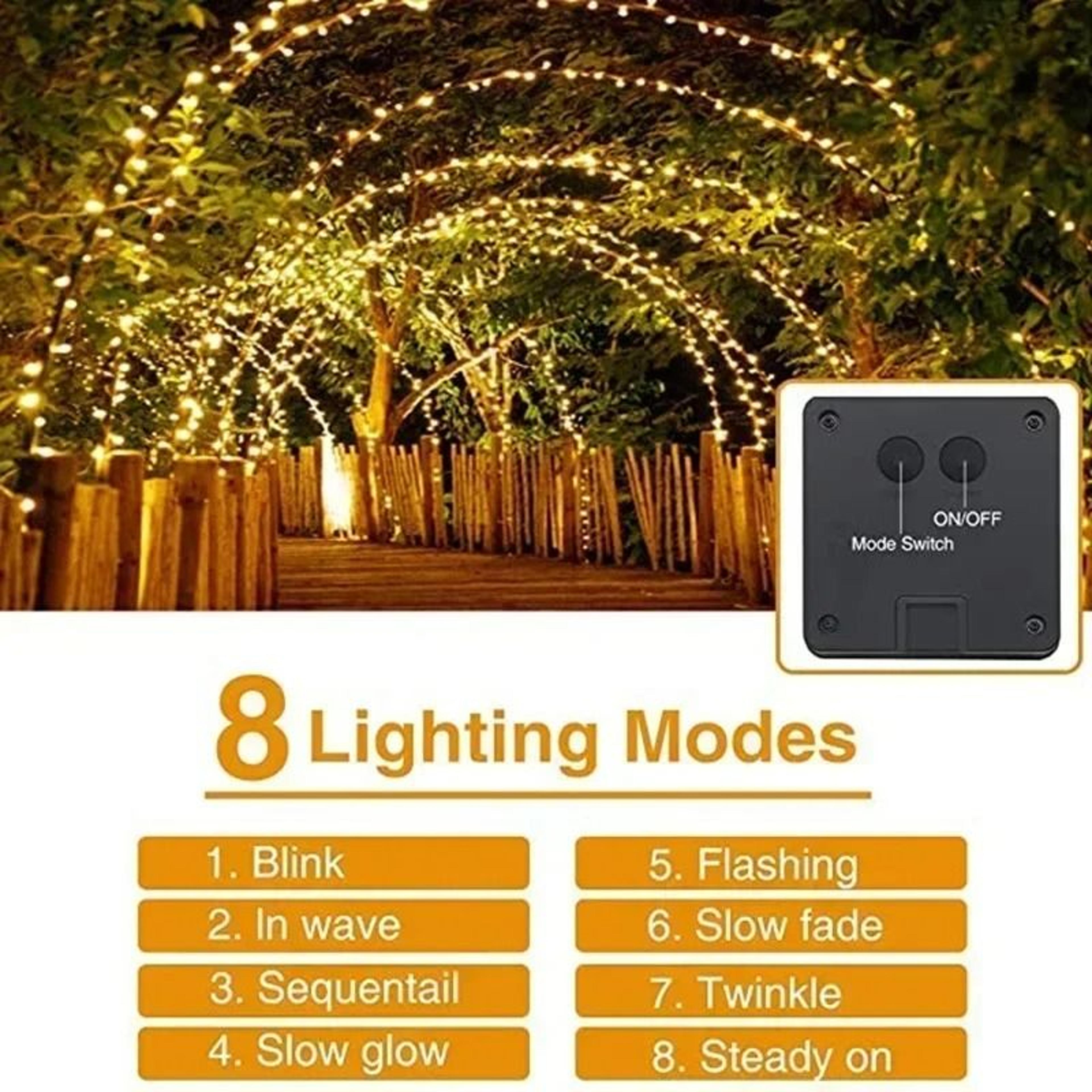 Solar Outdoor Copper Wire LED Fairy String Lights 8 Modes IP65 Waterproof Garden Decor 3