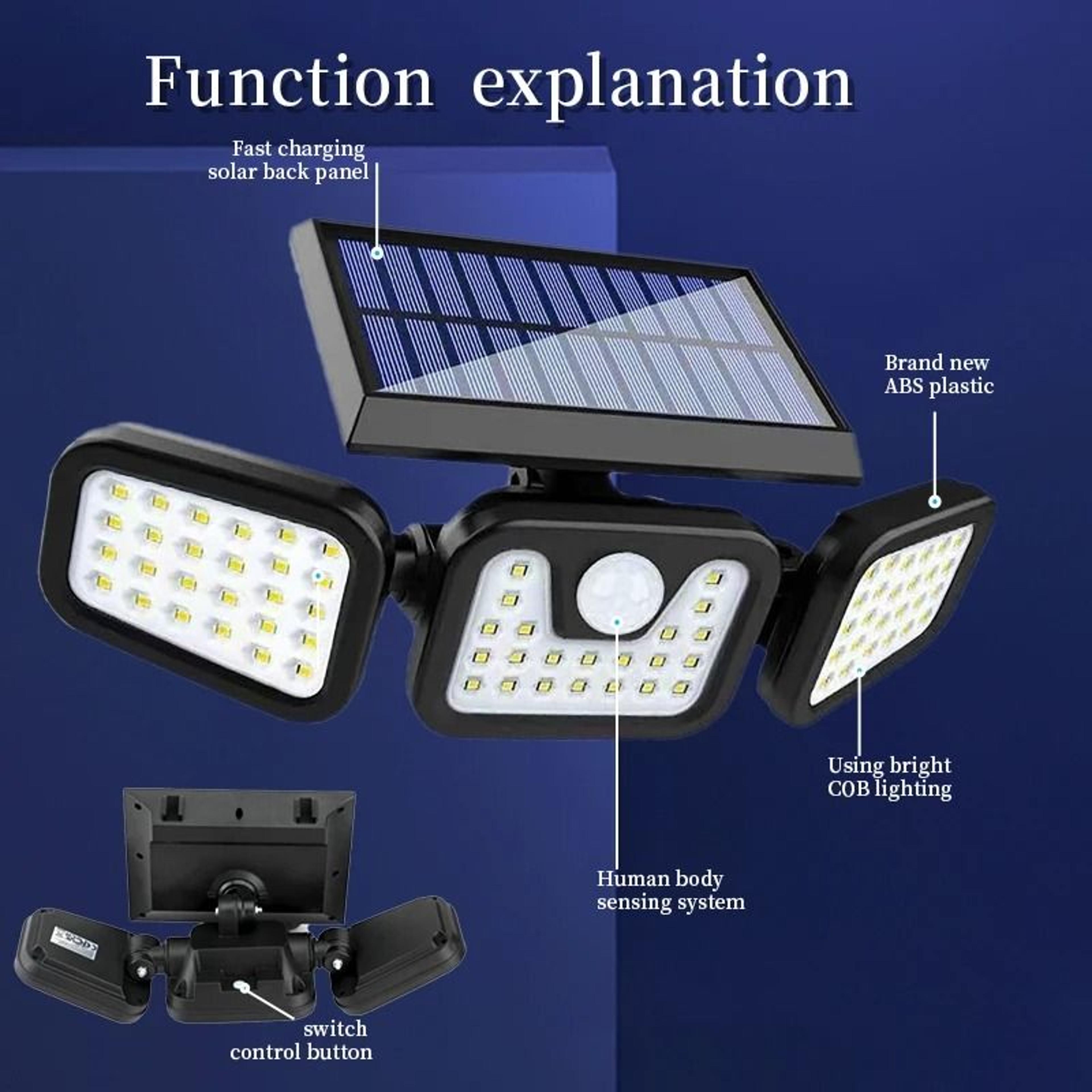 3Head Solar Motion Sensor Outdoor Security Wall Light Waterproof Spotlights 3