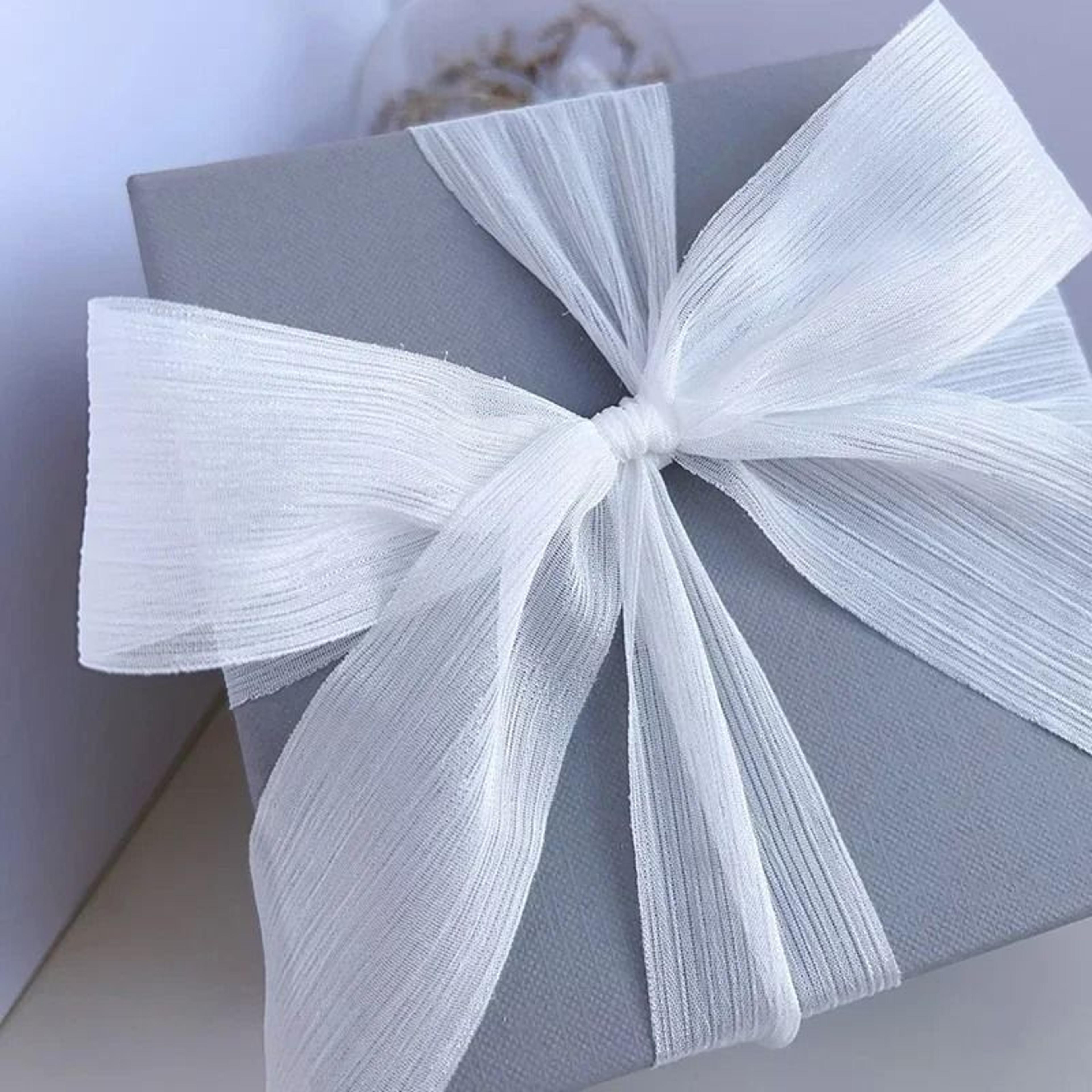 Silver Sparkling Yarn Ribbon Chiffon Wrinkle Mesh Gift Packaging Flower Decor 5 Meters 7