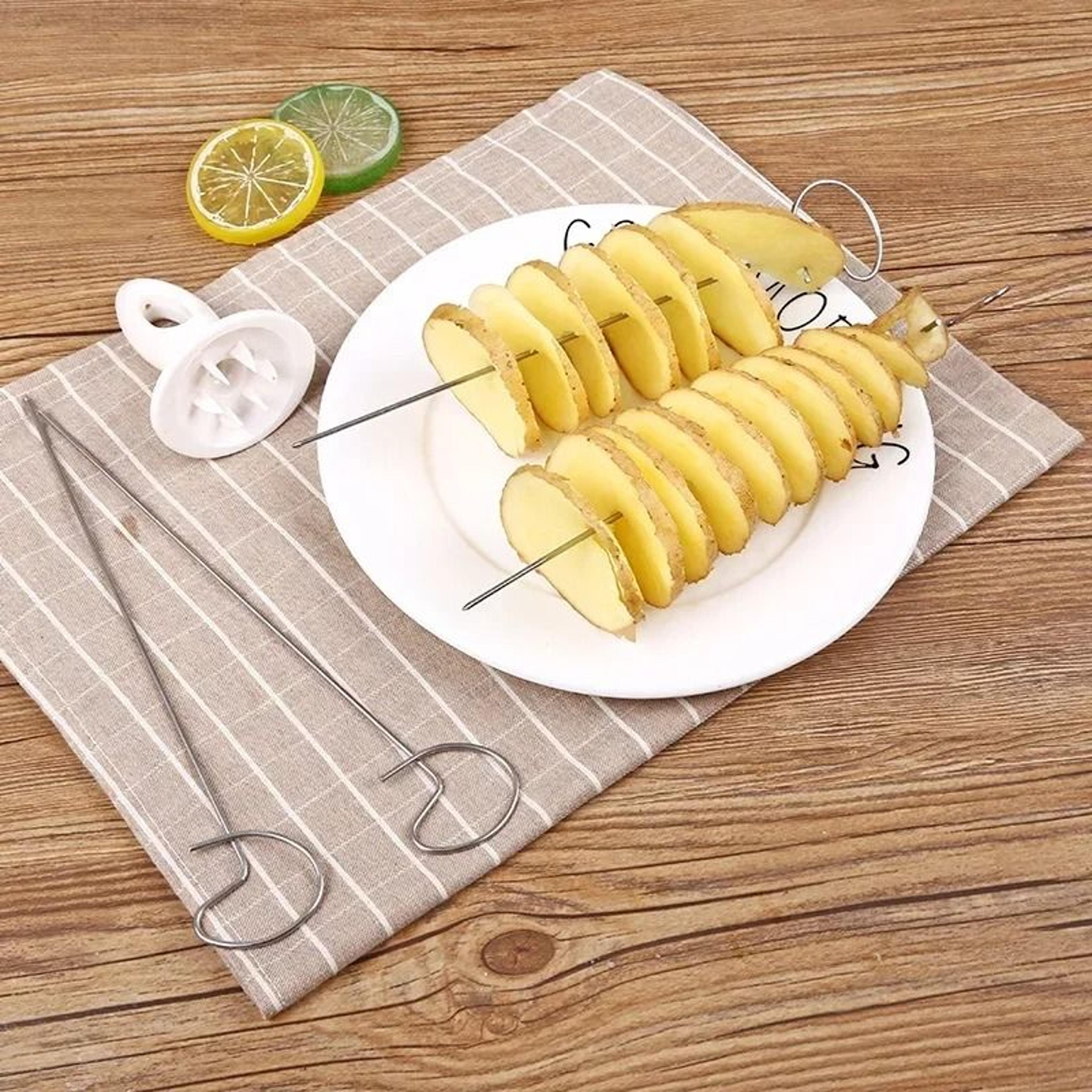 Portable Spiral Potato Cutter Skewers Set  Tornado Chips Maker For BBQ  Camping 2