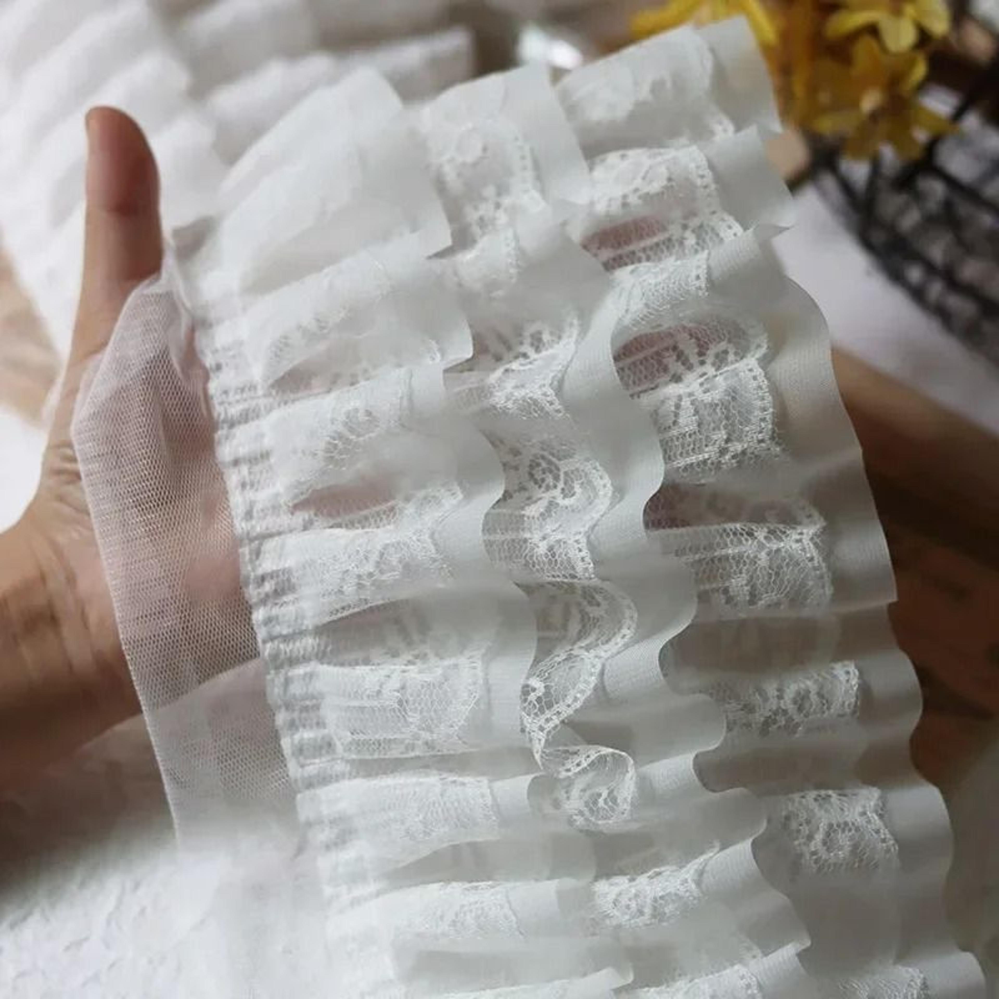 12cm ThreeLayer 3D Pleated Mesh Chiffon Embroidered Ruffle Trim 7