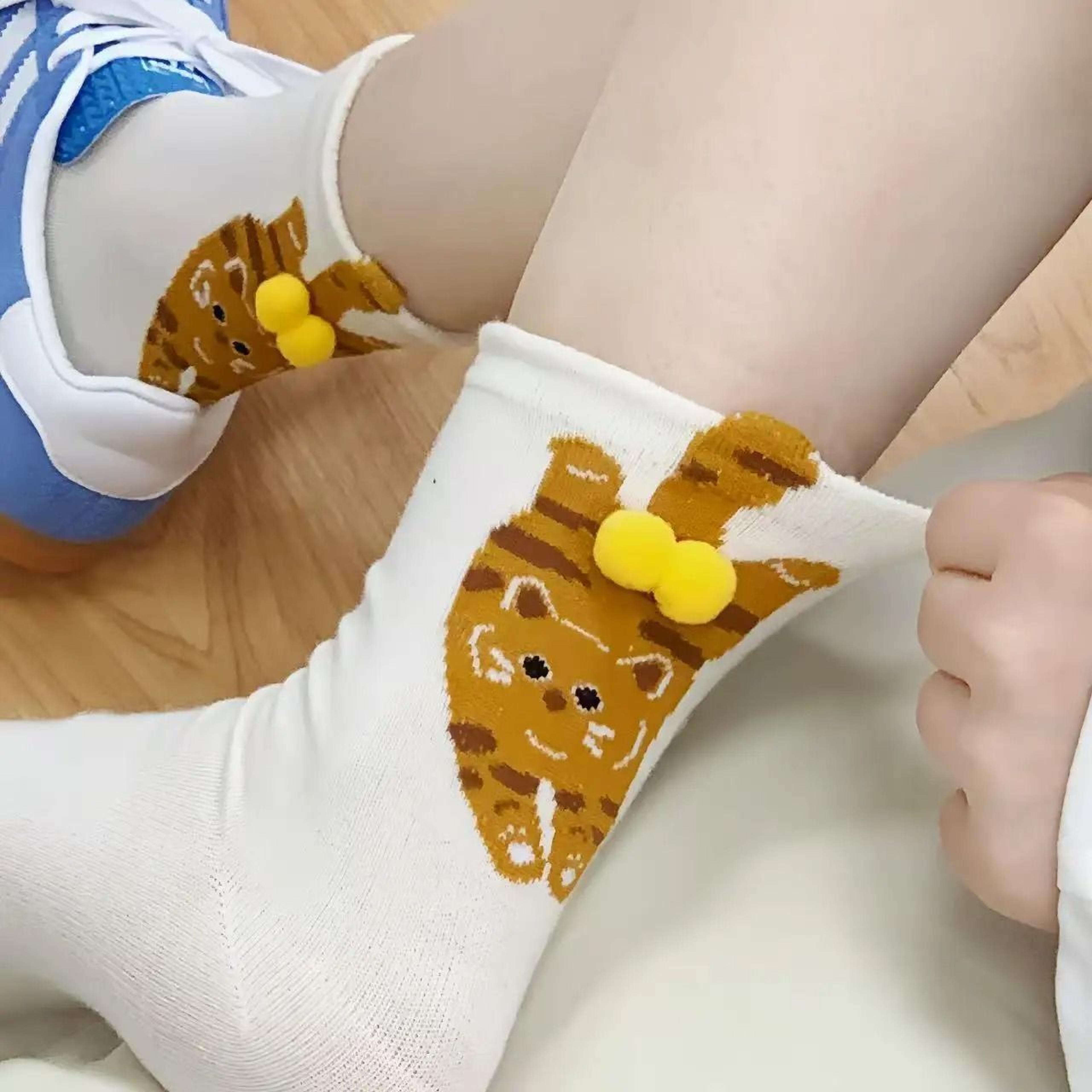 Cute Cat Egg Socks  Funny 3D Cat Design MidCalf Winter Cozy Socks 6