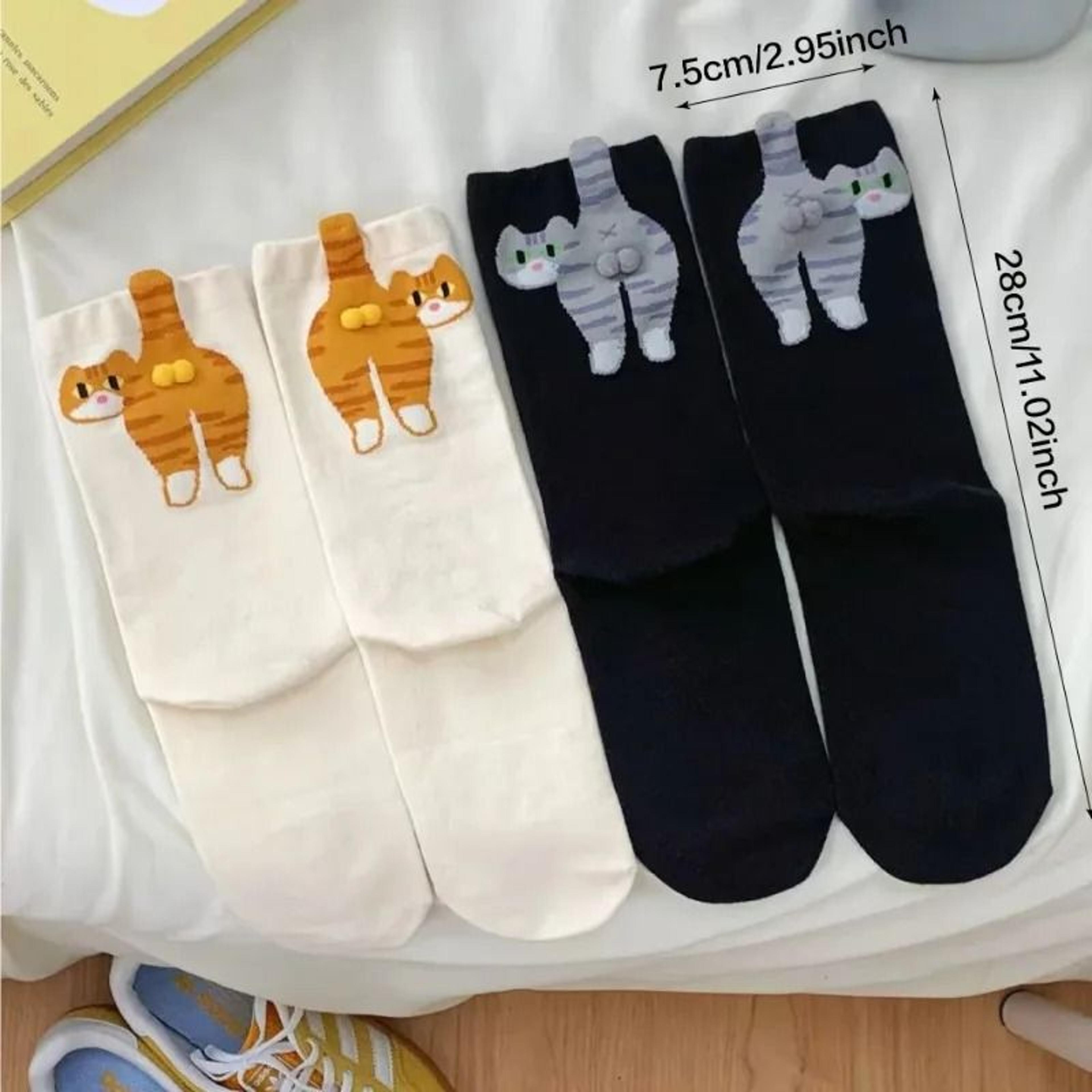 Cute Cat Egg Socks  Funny 3D Cat Design MidCalf Winter Cozy Socks 5