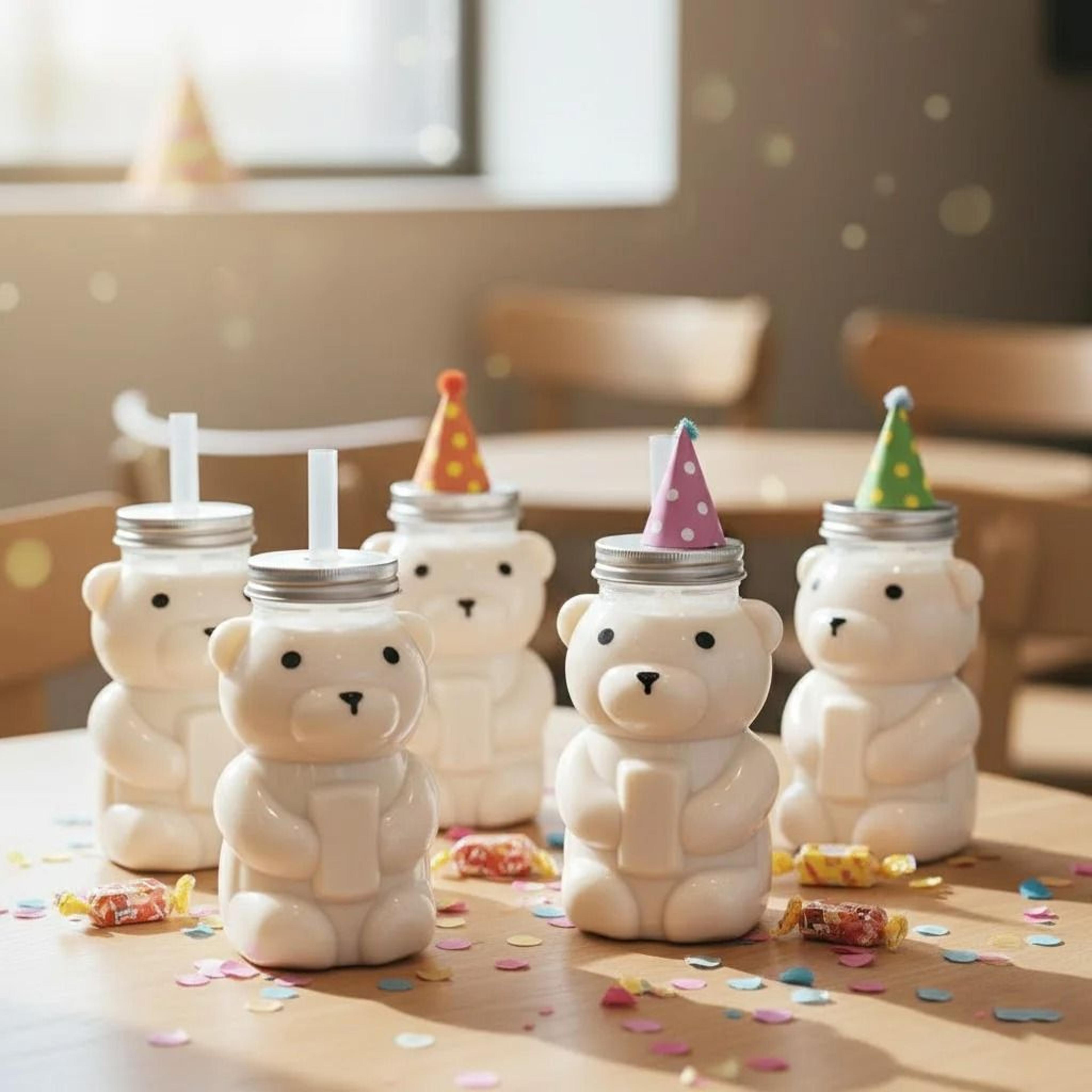 500ml Portable Cartoon Bear Transparent Drink Bottle  Cute Reusable Juice  Bubble Tea Container 2