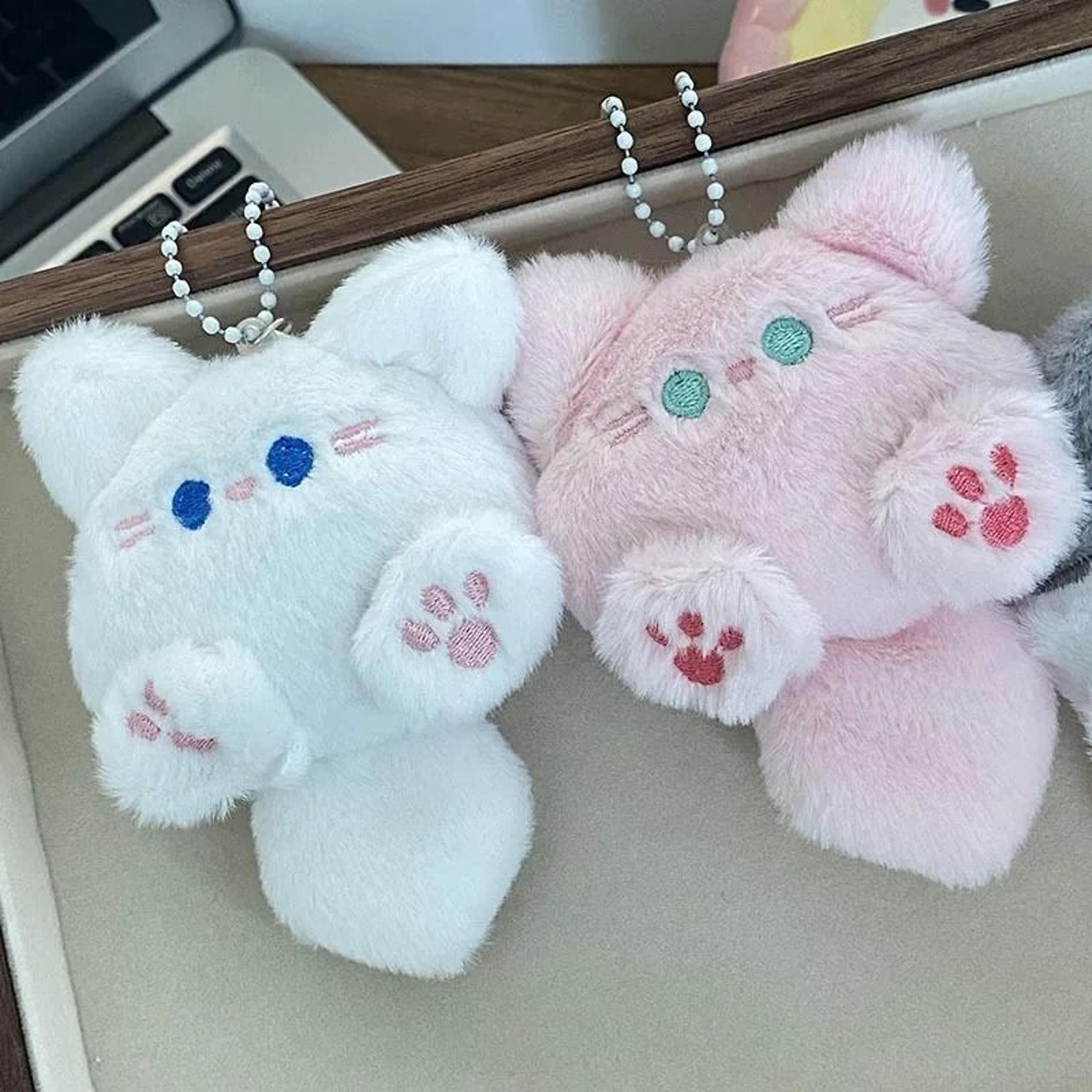 Cute Plush Long Tail Cat Bag Charm  Fluffy Stuffed Kitten Keychain  Backpack Pendant 1