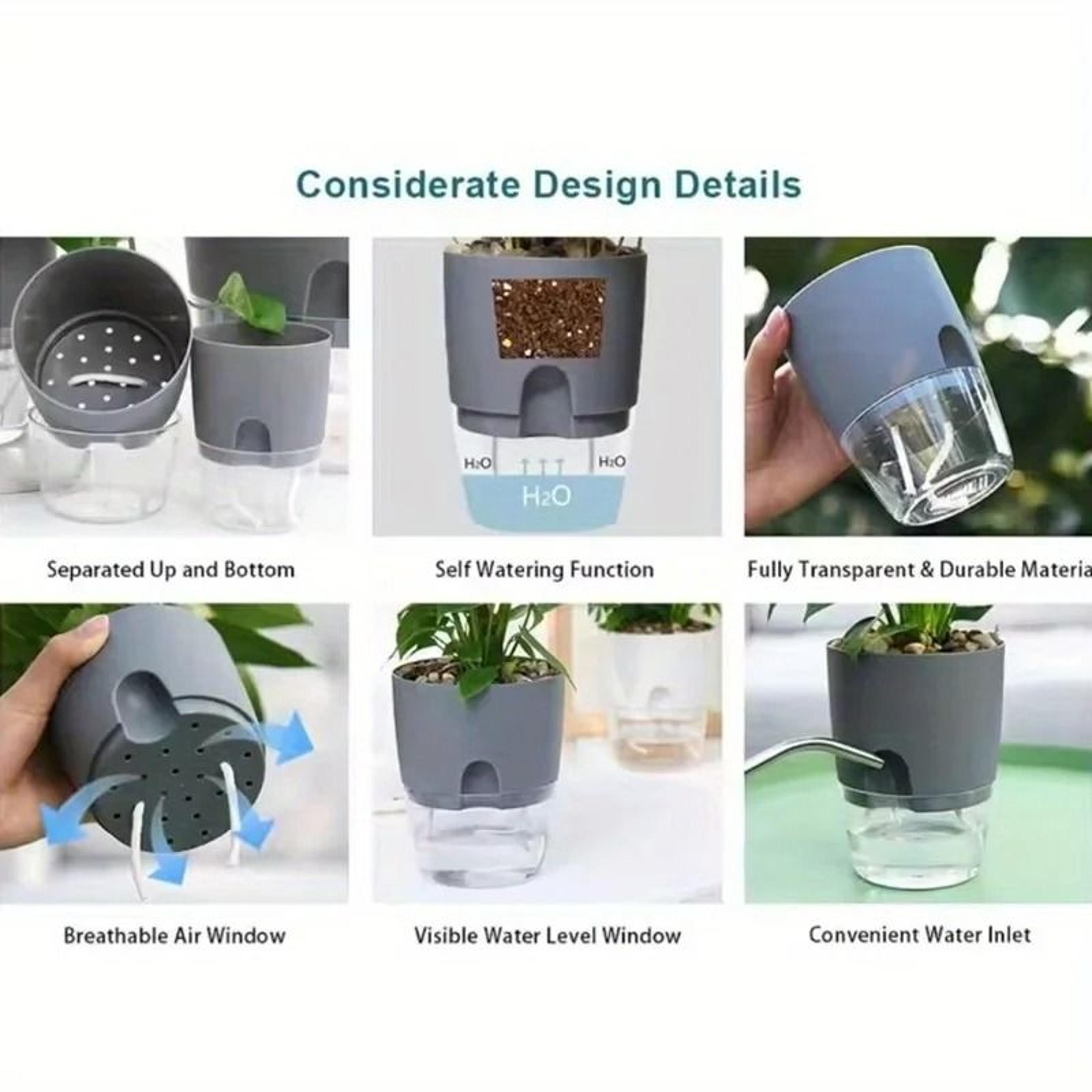 5Piece SelfWatering Planters Set With Wicking Flower Pots  Watering Bottle 4