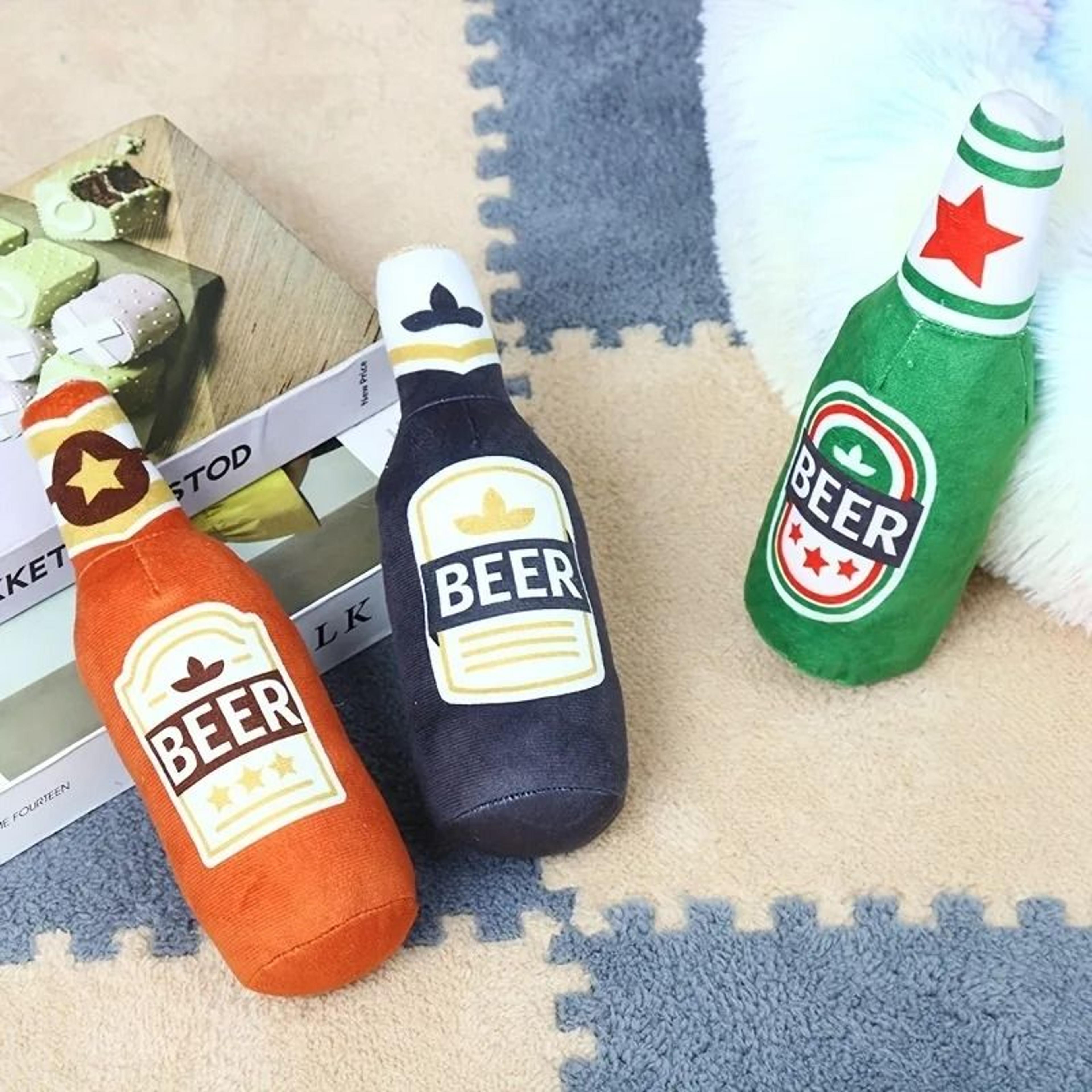 Funny Simulation Beer Bottle Plush Squeaky Dog Toy 2