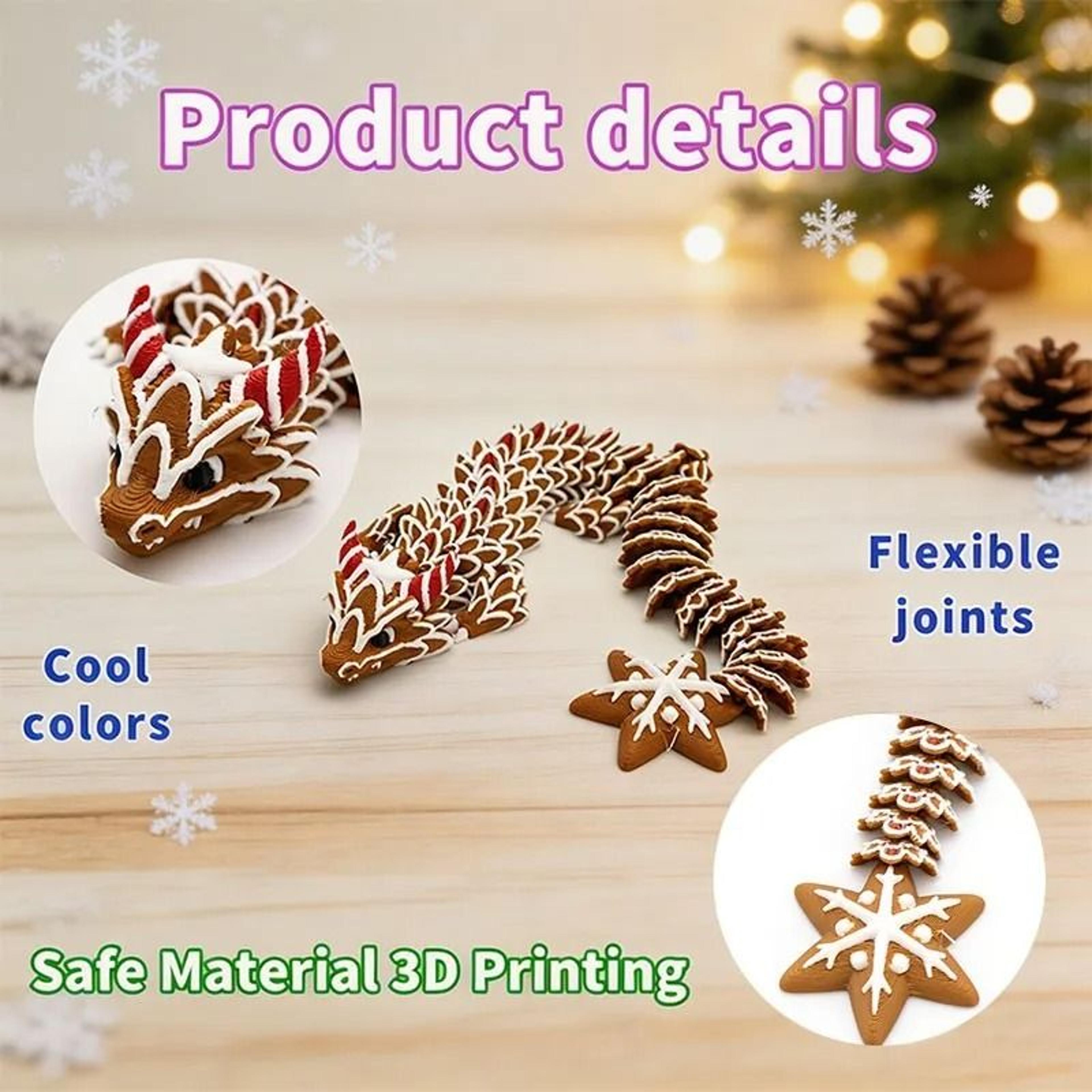 3D Printed MultiJoint Moveable Gingerbread Dragon Cookie Texture Stress Relief Toy 5