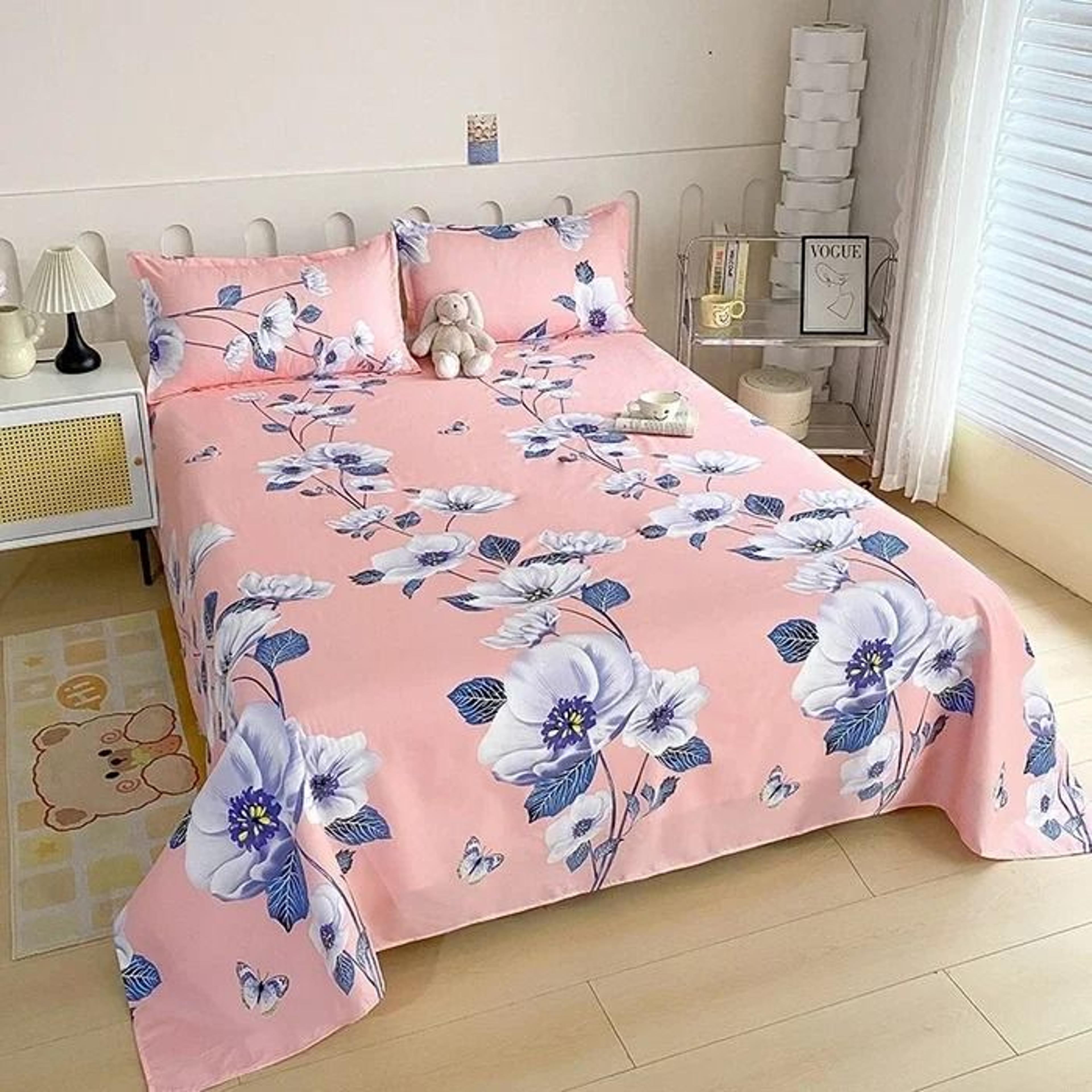 Red Flower Printed Flat Bed Sheet Reactive Printed Microfiber Top Sheet 12