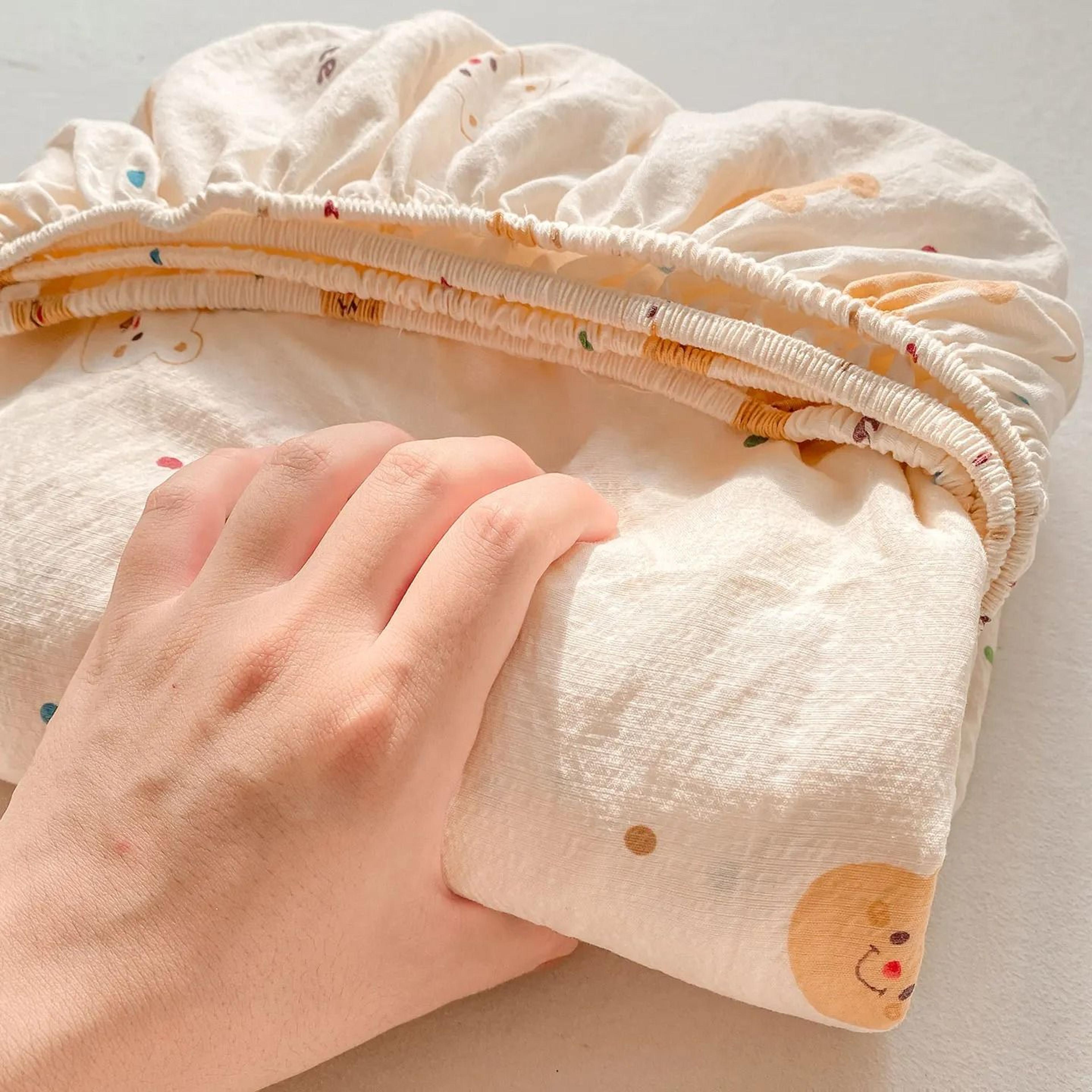 Washed Pure Cotton Printed Fitted Bed Sheet NonSlip Elastic Mattress Cover 8