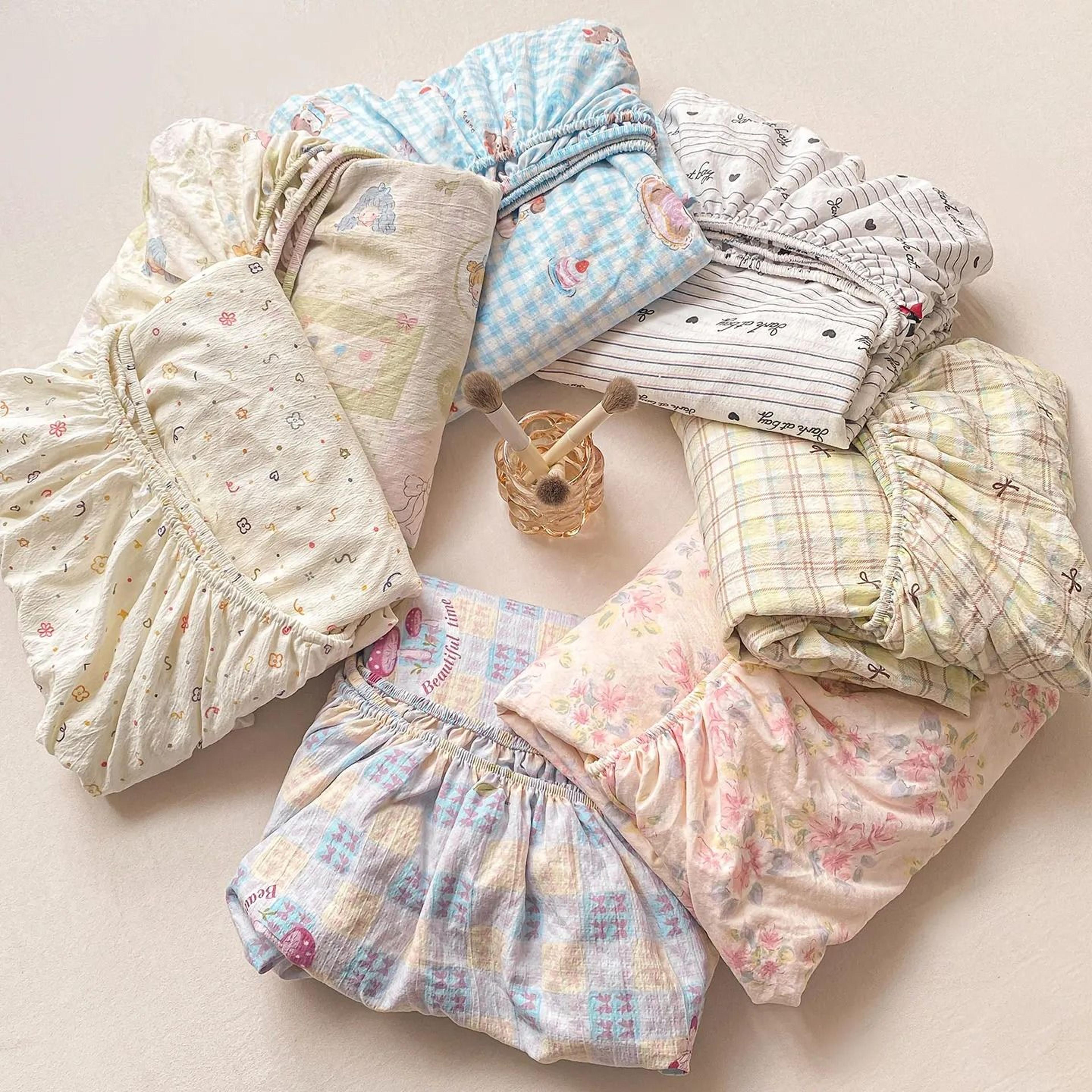 Washed Pure Cotton Printed Fitted Bed Sheet NonSlip Elastic Mattress Cover 4