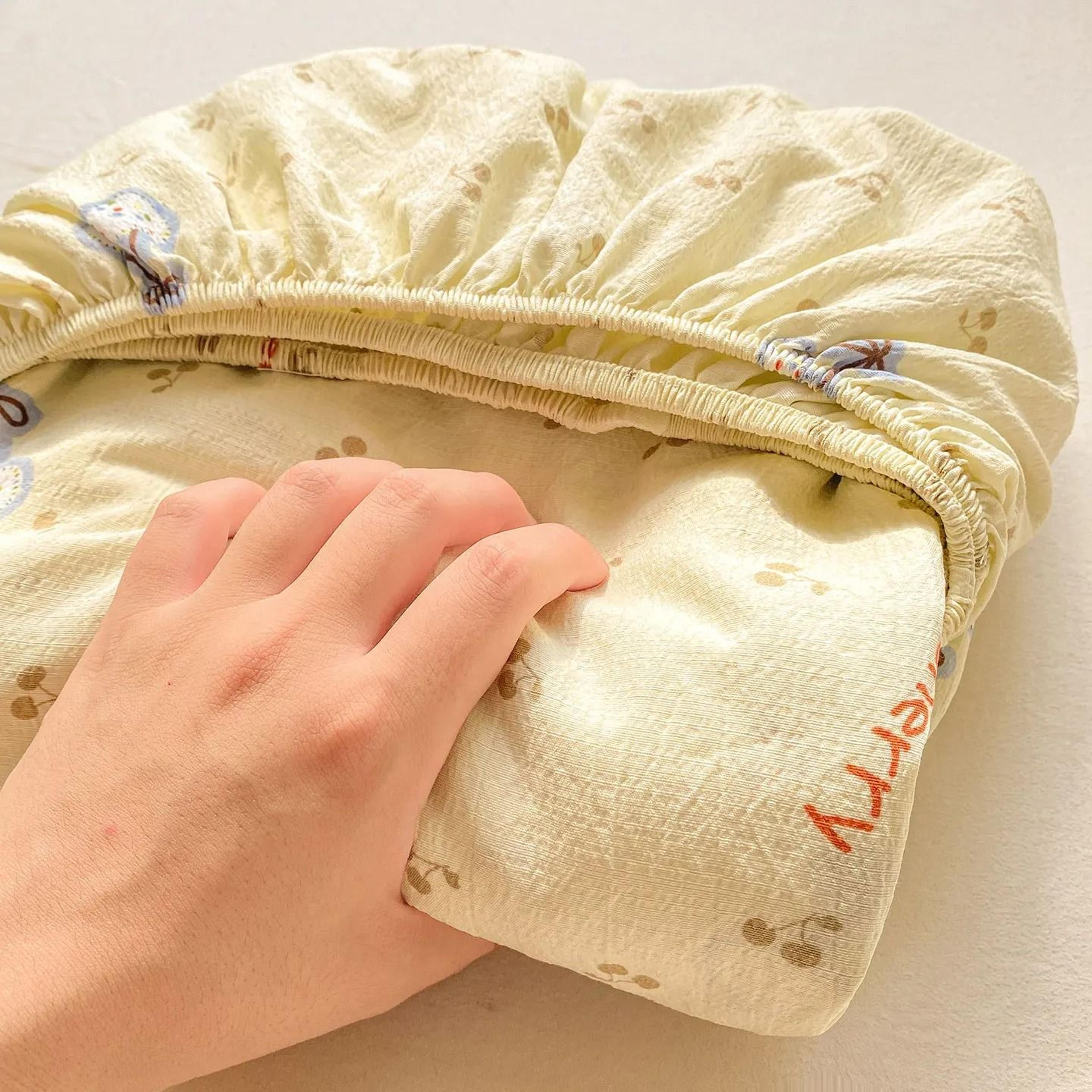 Washed Pure Cotton Printed Fitted Bed Sheet NonSlip Elastic Mattress Cover 20