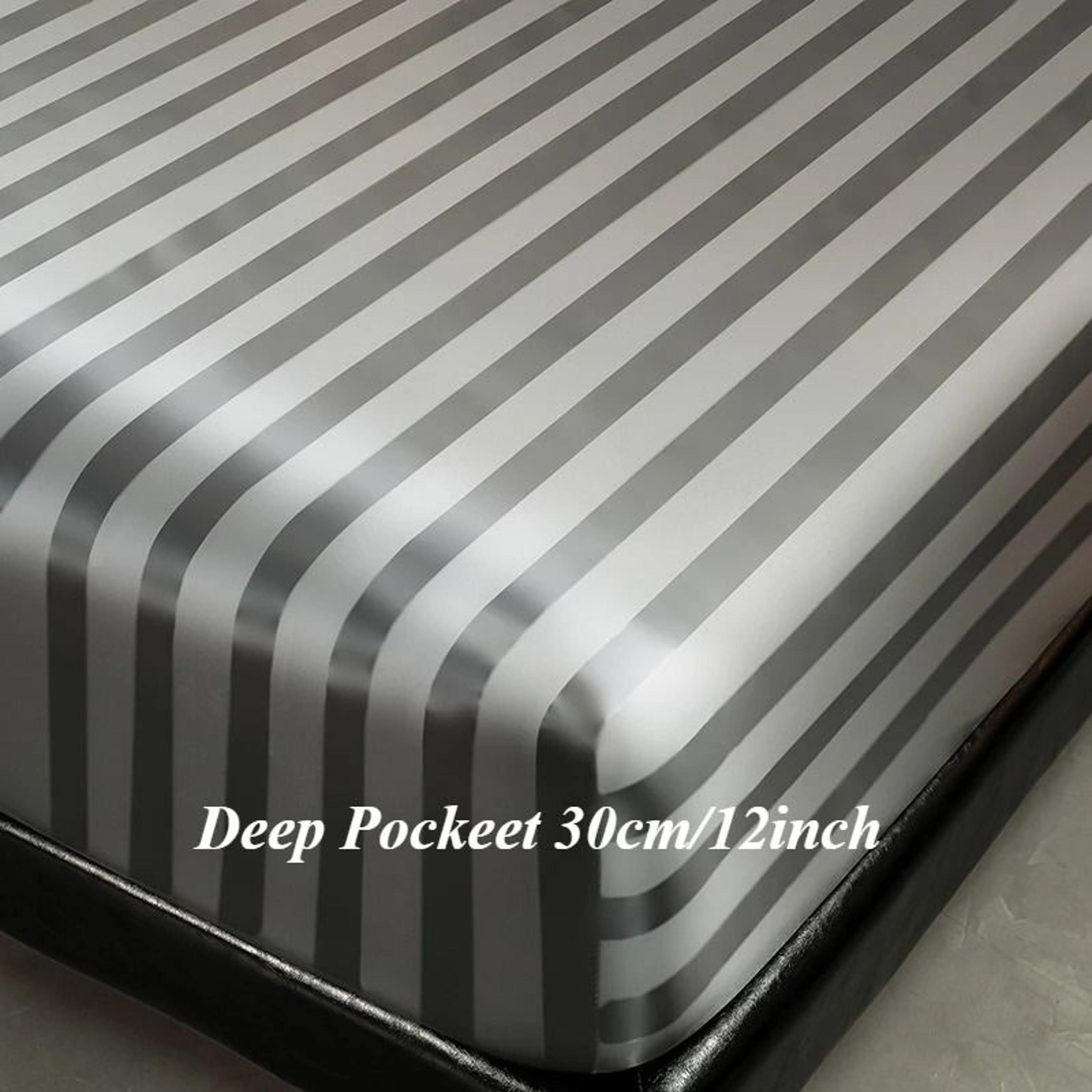 Luxury Satin Striped Silky Soft Fitted Sheet Deep Pocket Mattress Cover 6