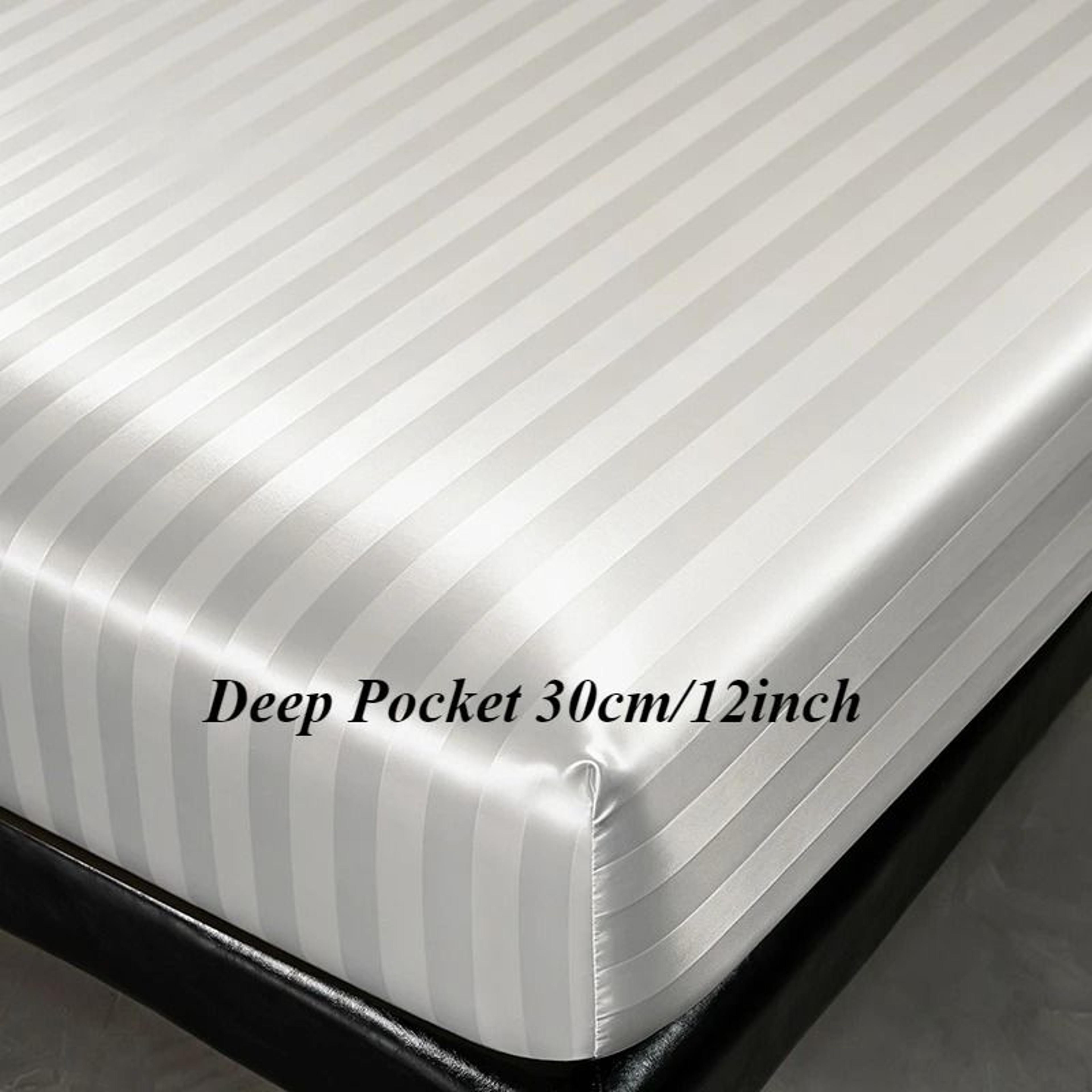 Luxury Satin Striped Silky Soft Fitted Sheet Deep Pocket Mattress Cover 7