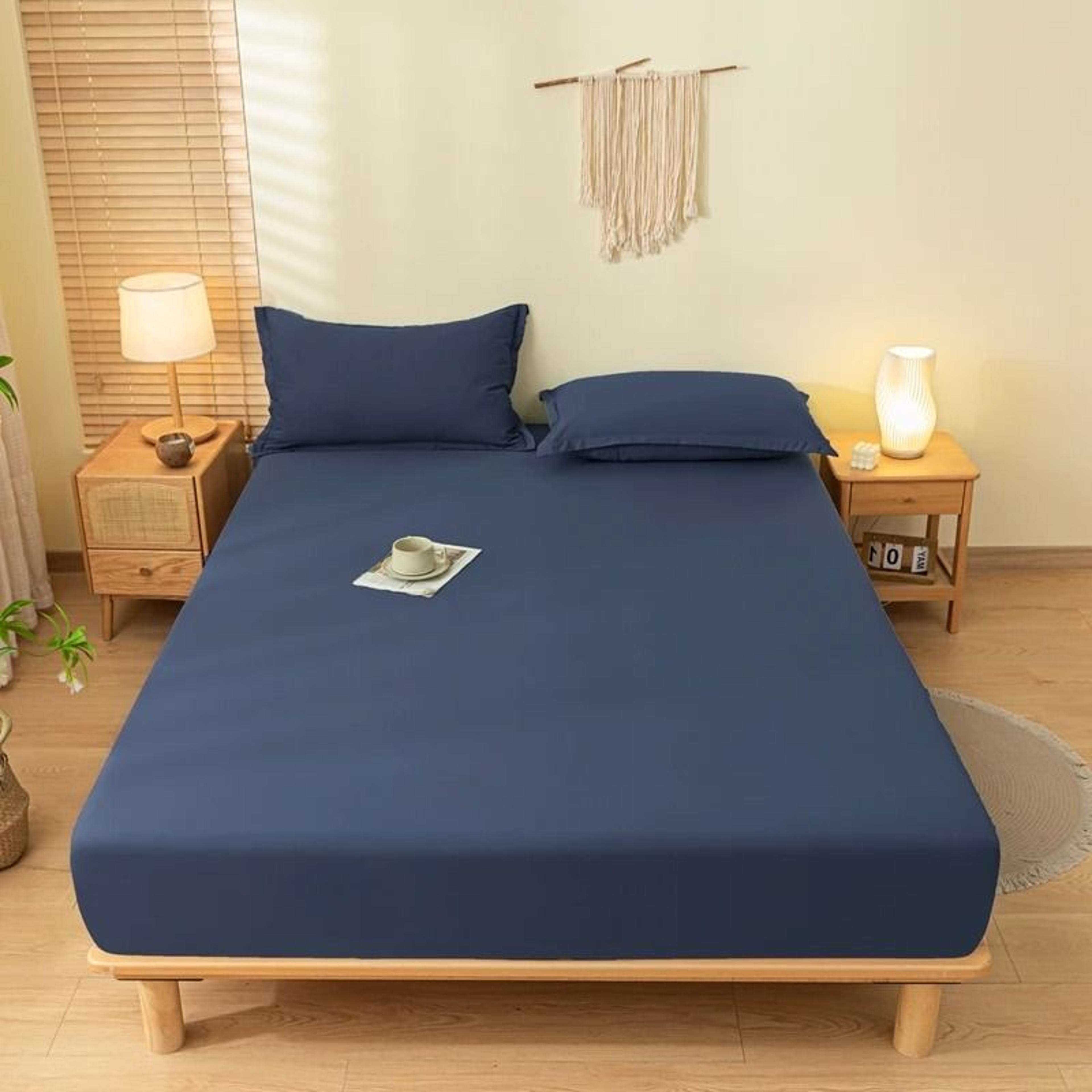 Solid Color Soft Fitted Bed Sheet With Elastic Band AllSize Mattress Cover Protector 7