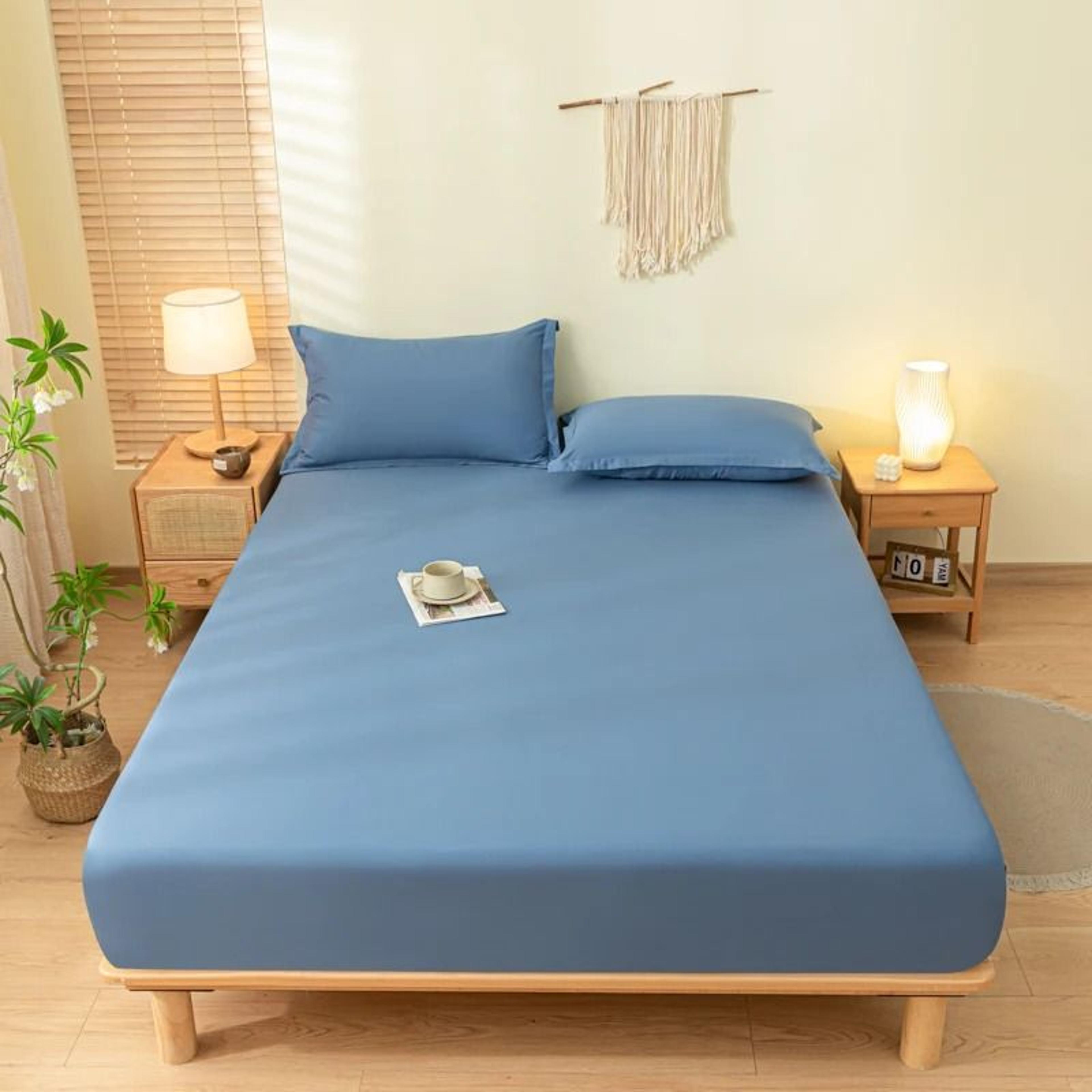 Solid Color Soft Fitted Bed Sheet With Elastic Band AllSize Mattress Cover Protector 6