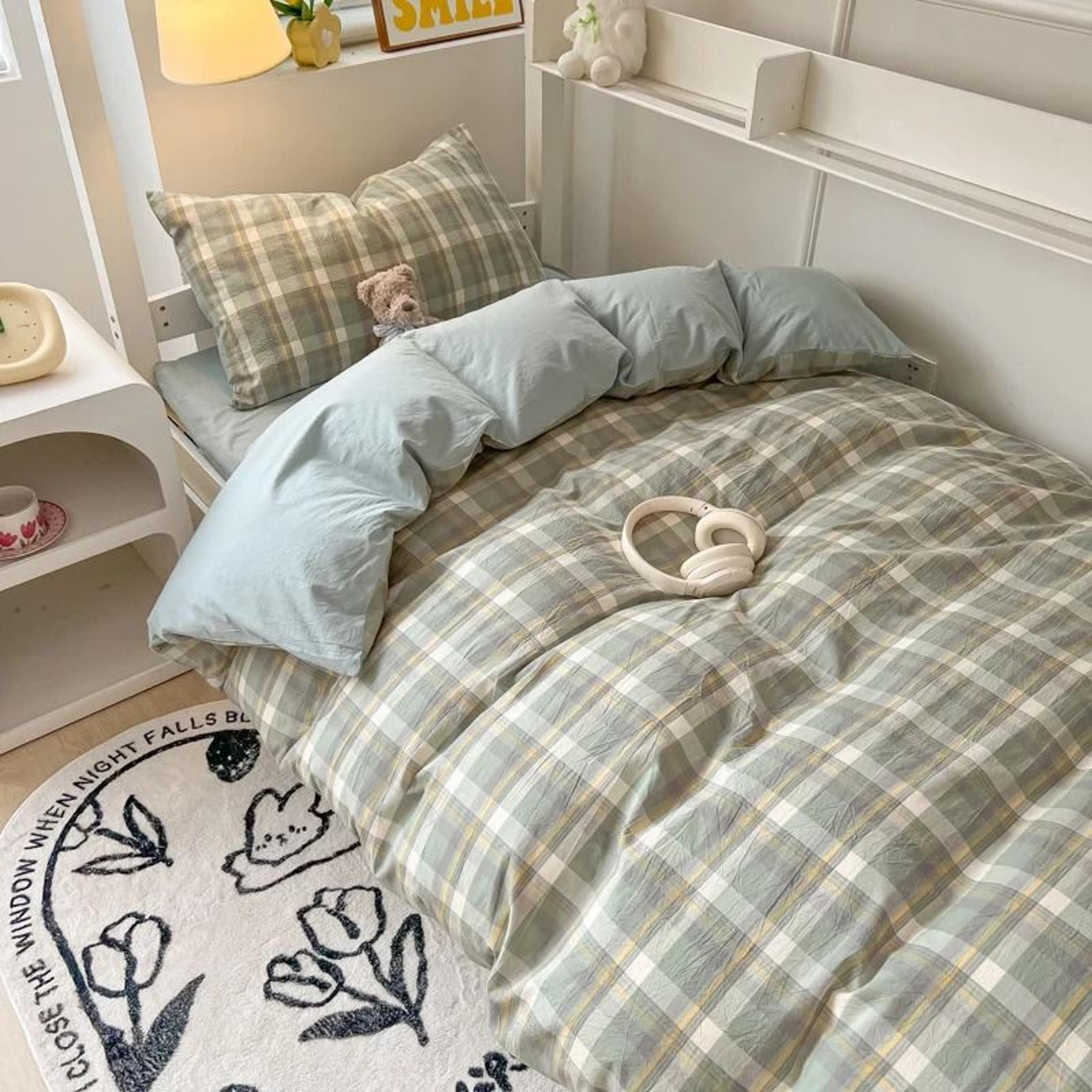 Nordic Washed Cotton Bedding Set Duvet Cover Flat Sheet  Pillowcase Set 7