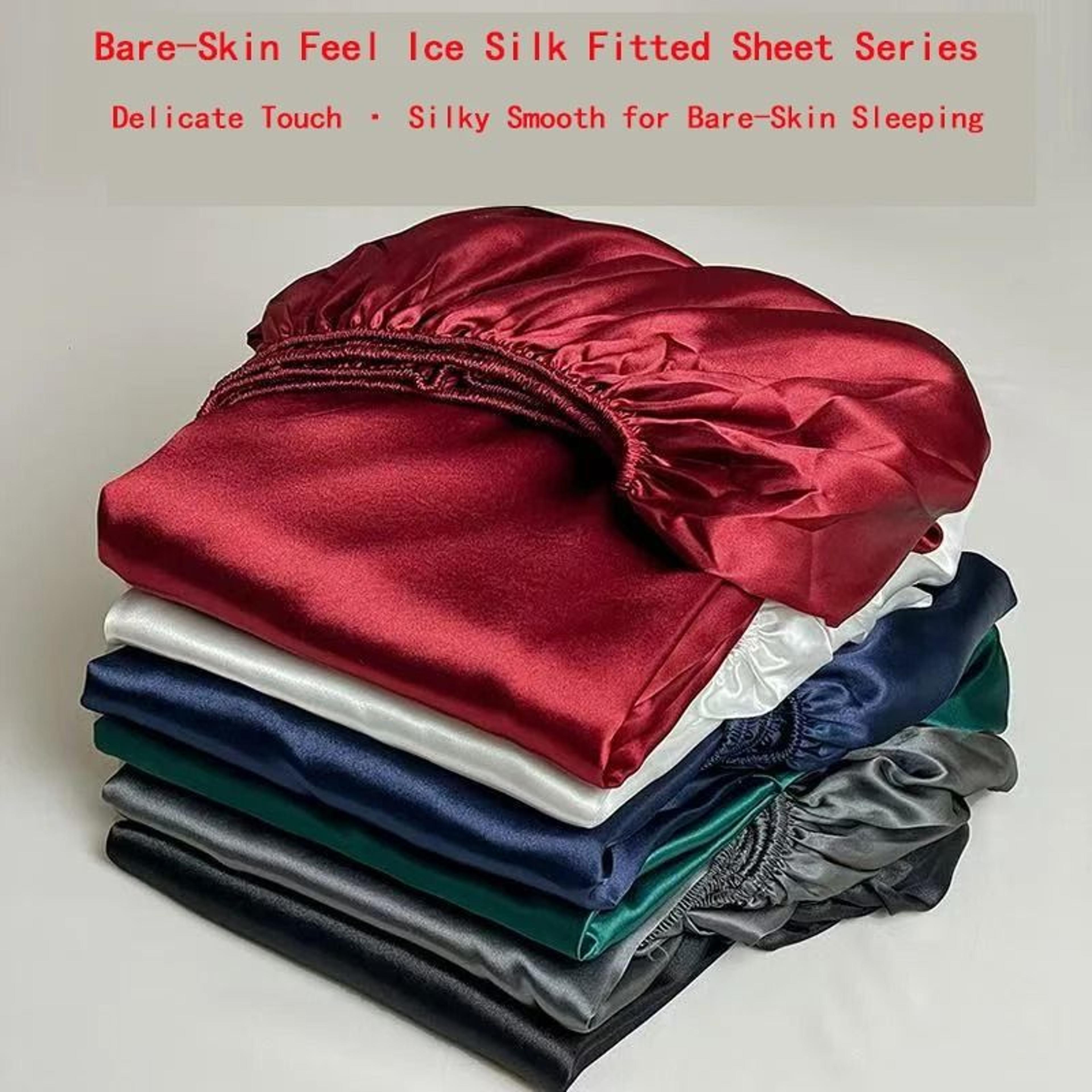 solid color satin elastic fitted sheet (silky mattress cover for single, double, full, queen & king beds)