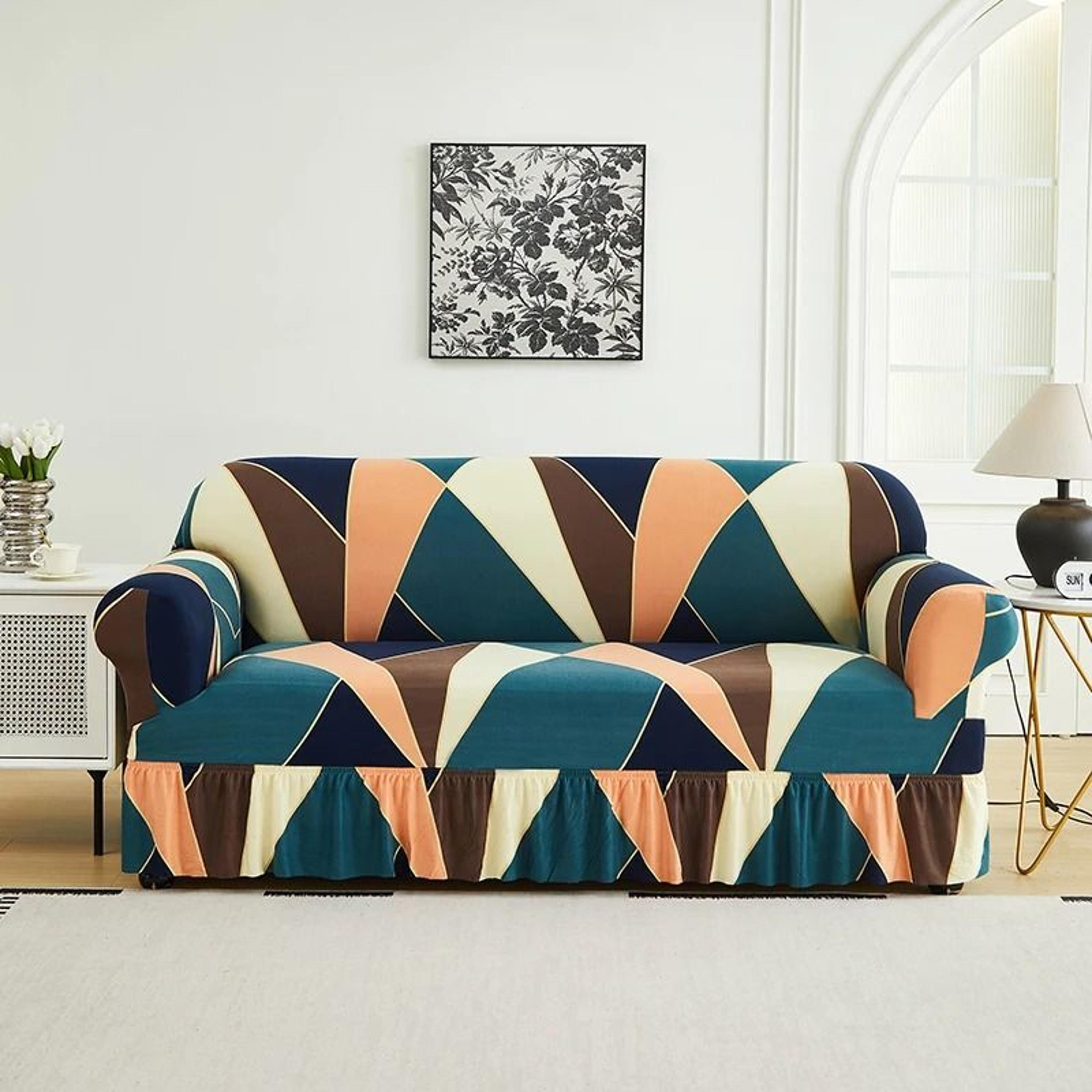 Printed Full Coverage Elastic Sofa Cover With Skirt Decorative Stretch Couch Slipcover 9
