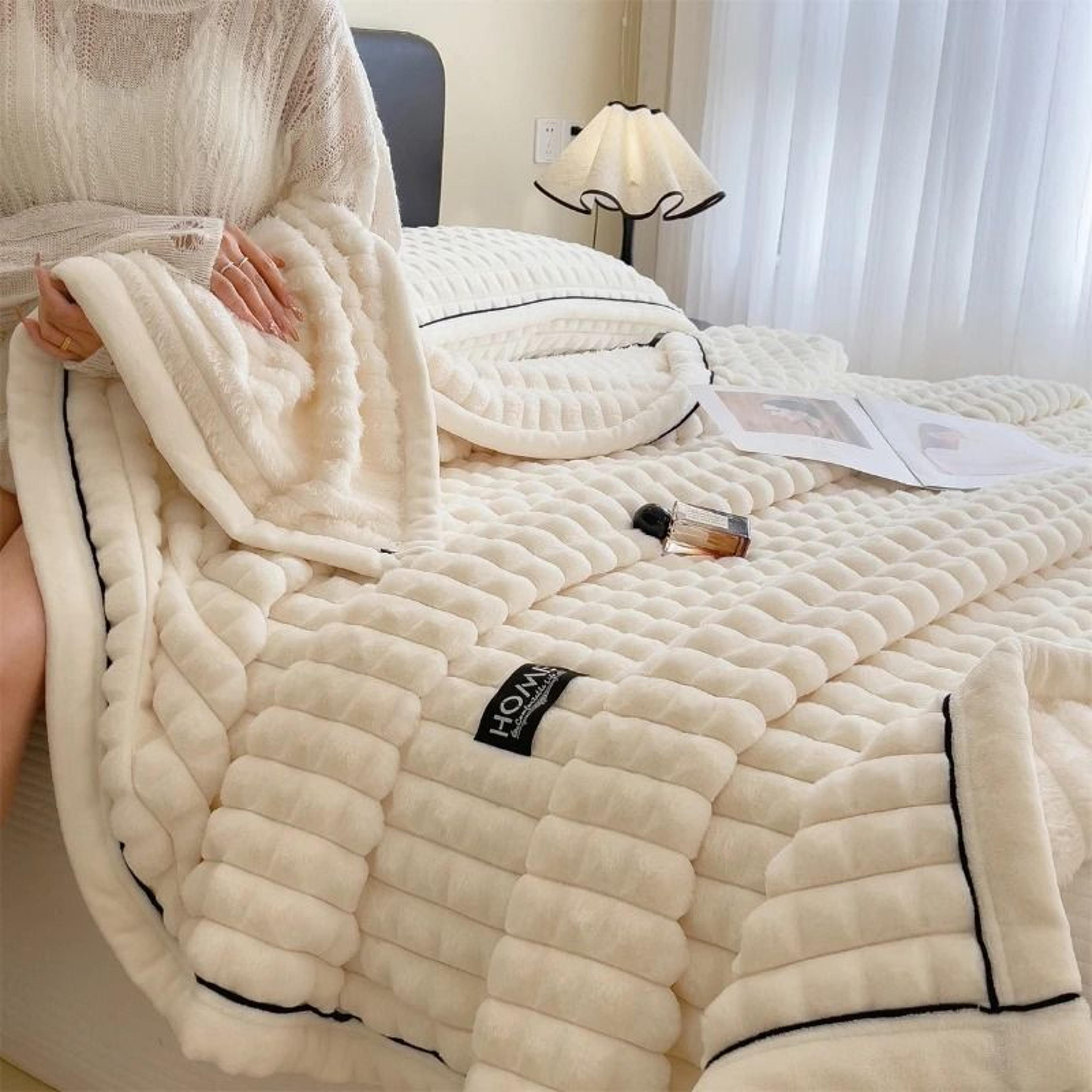 AClass Rabbit Fur Plush Blanket MultiFunctional Warm Winter Sofa  Living Room Cozy Throw 3