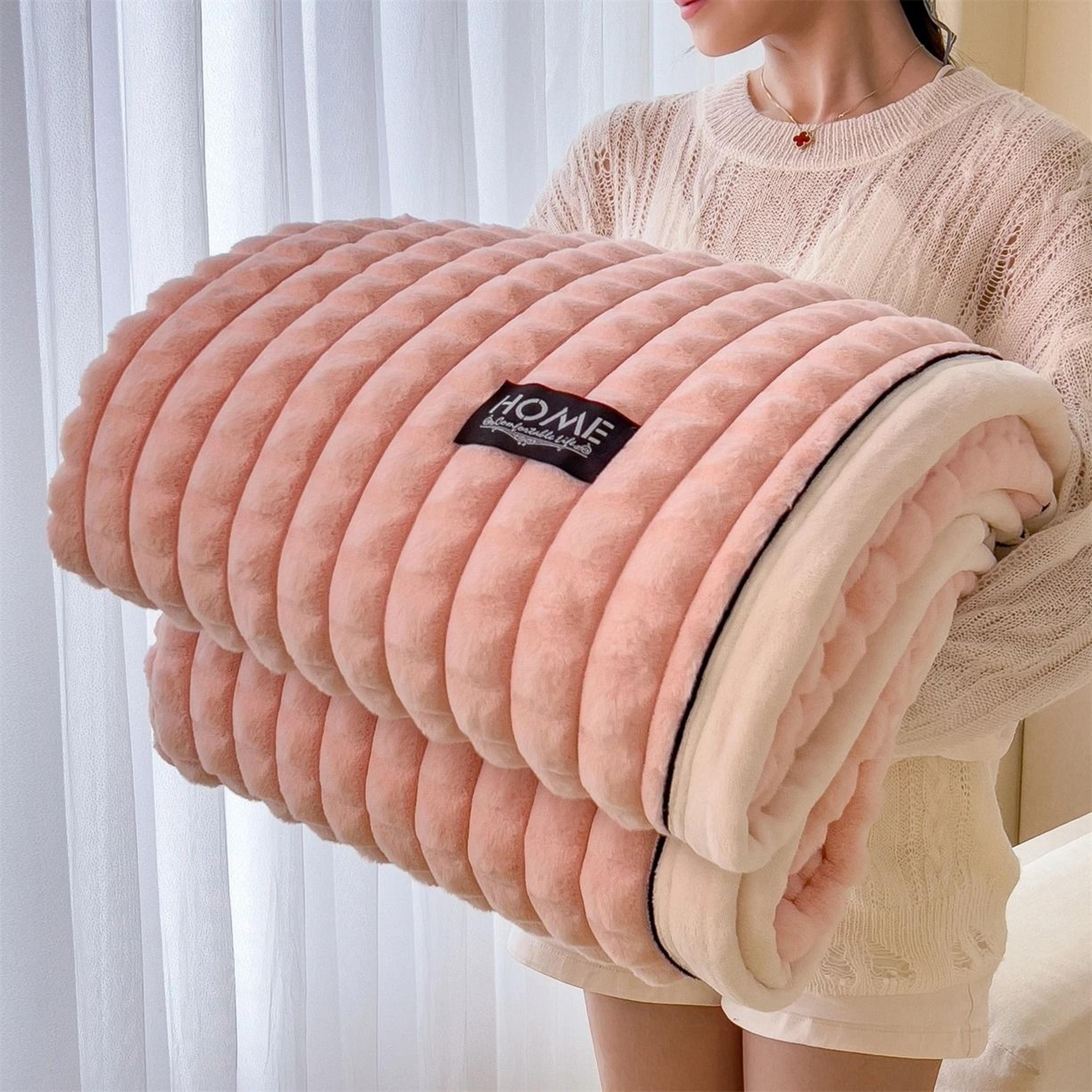 AClass Rabbit Fur Plush Blanket MultiFunctional Warm Winter Sofa  Living Room Cozy Throw 6
