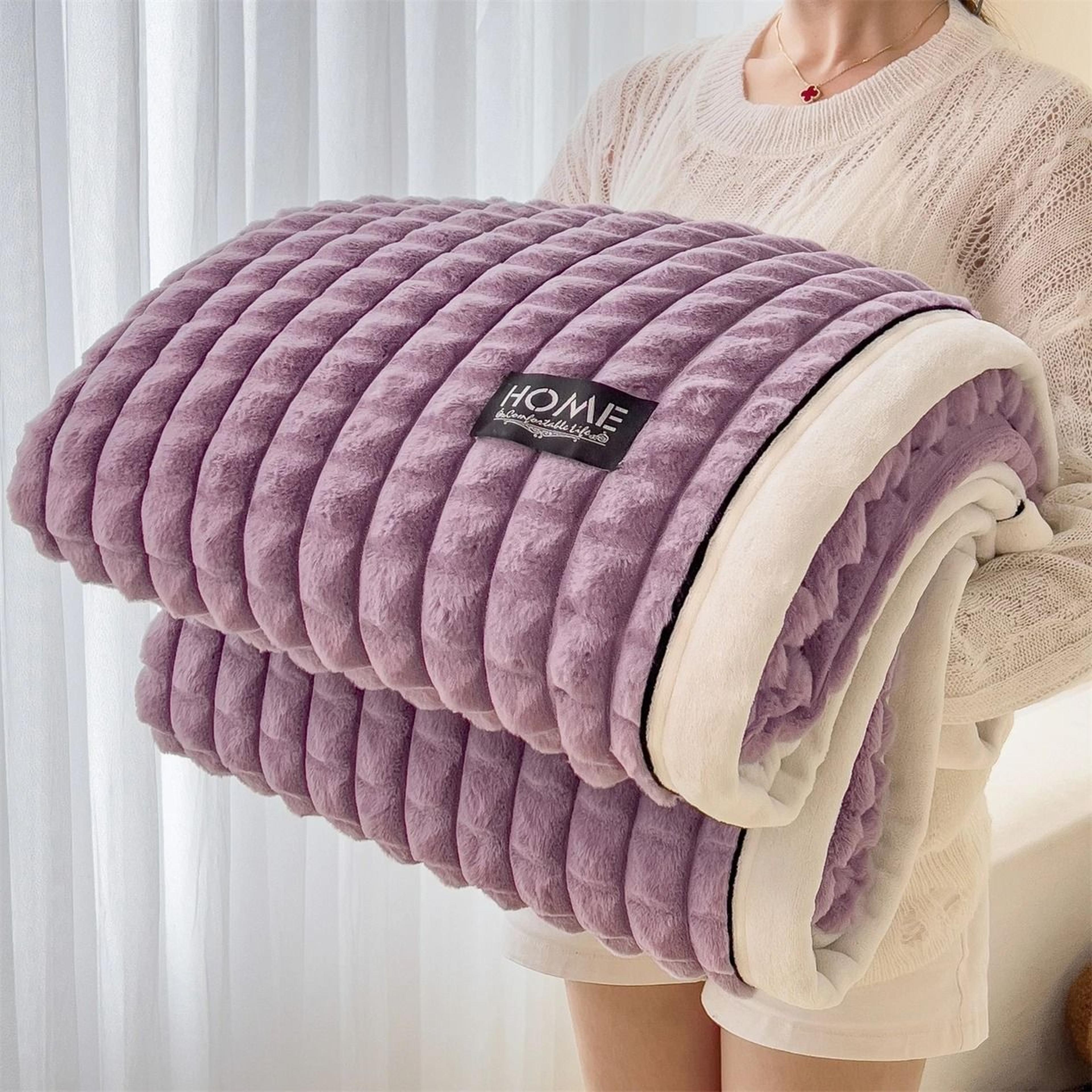 AClass Rabbit Fur Plush Blanket MultiFunctional Warm Winter Sofa  Living Room Cozy Throw 11