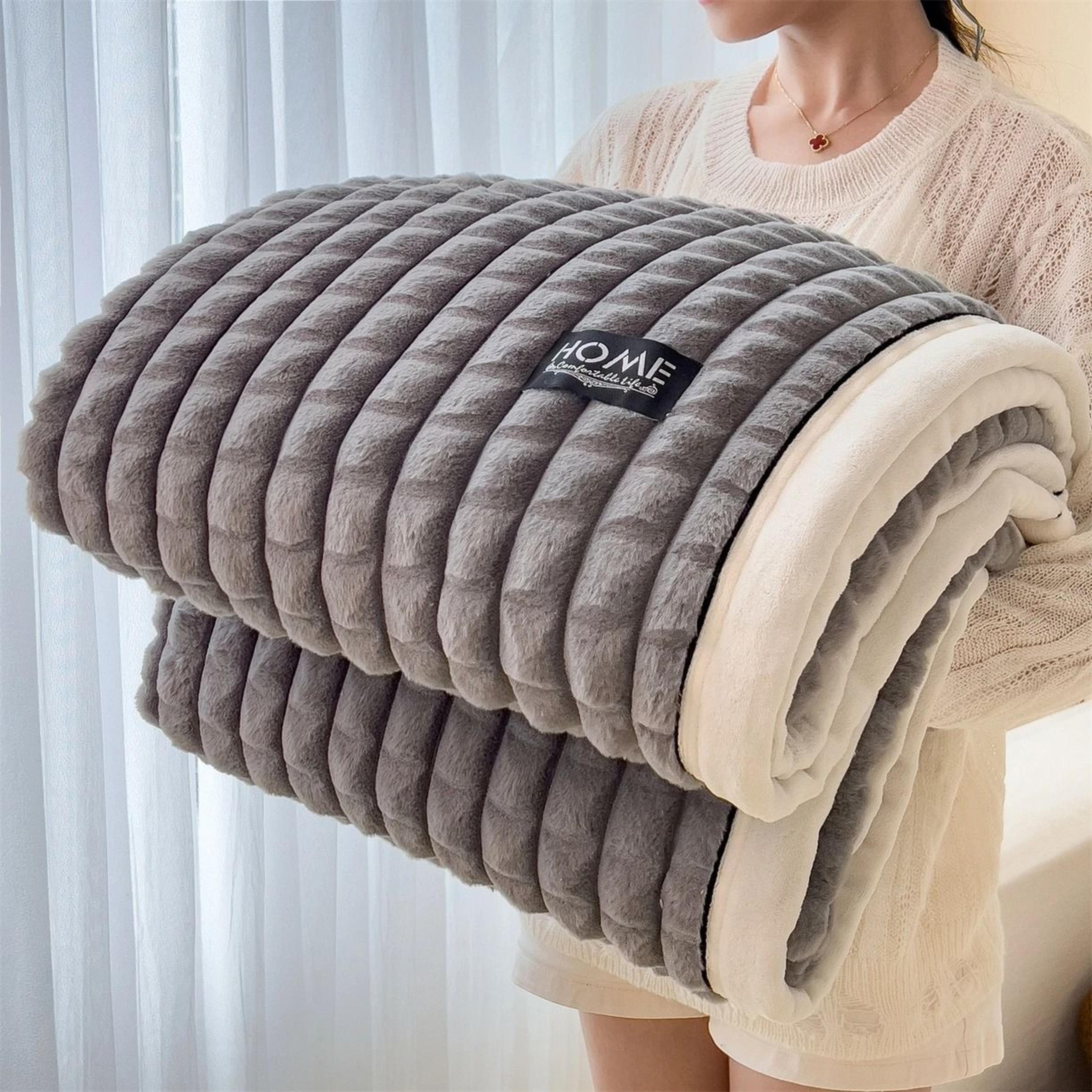AClass Rabbit Fur Plush Blanket MultiFunctional Warm Winter Sofa  Living Room Cozy Throw 13