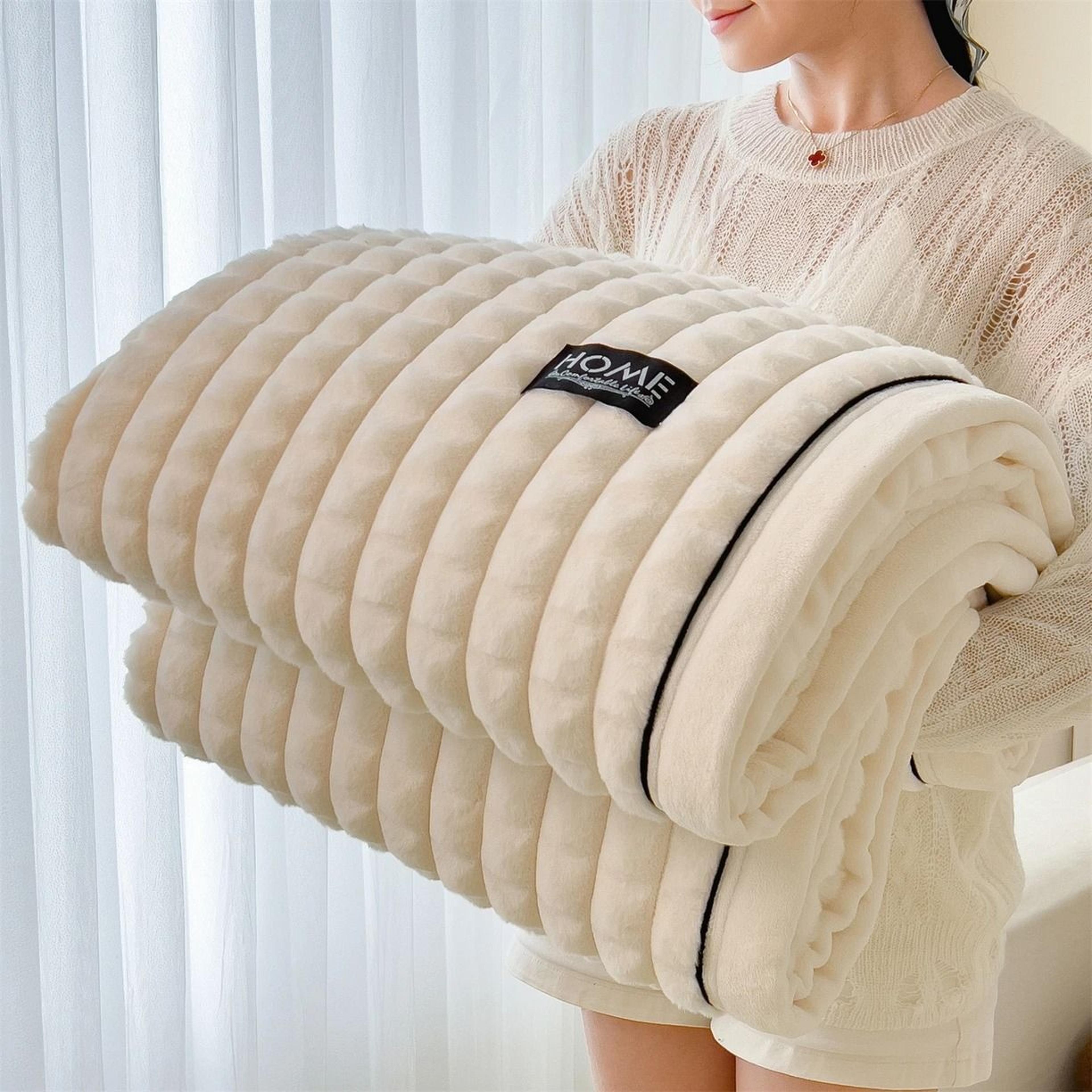 AClass Rabbit Fur Plush Blanket MultiFunctional Warm Winter Sofa  Living Room Cozy Throw 7