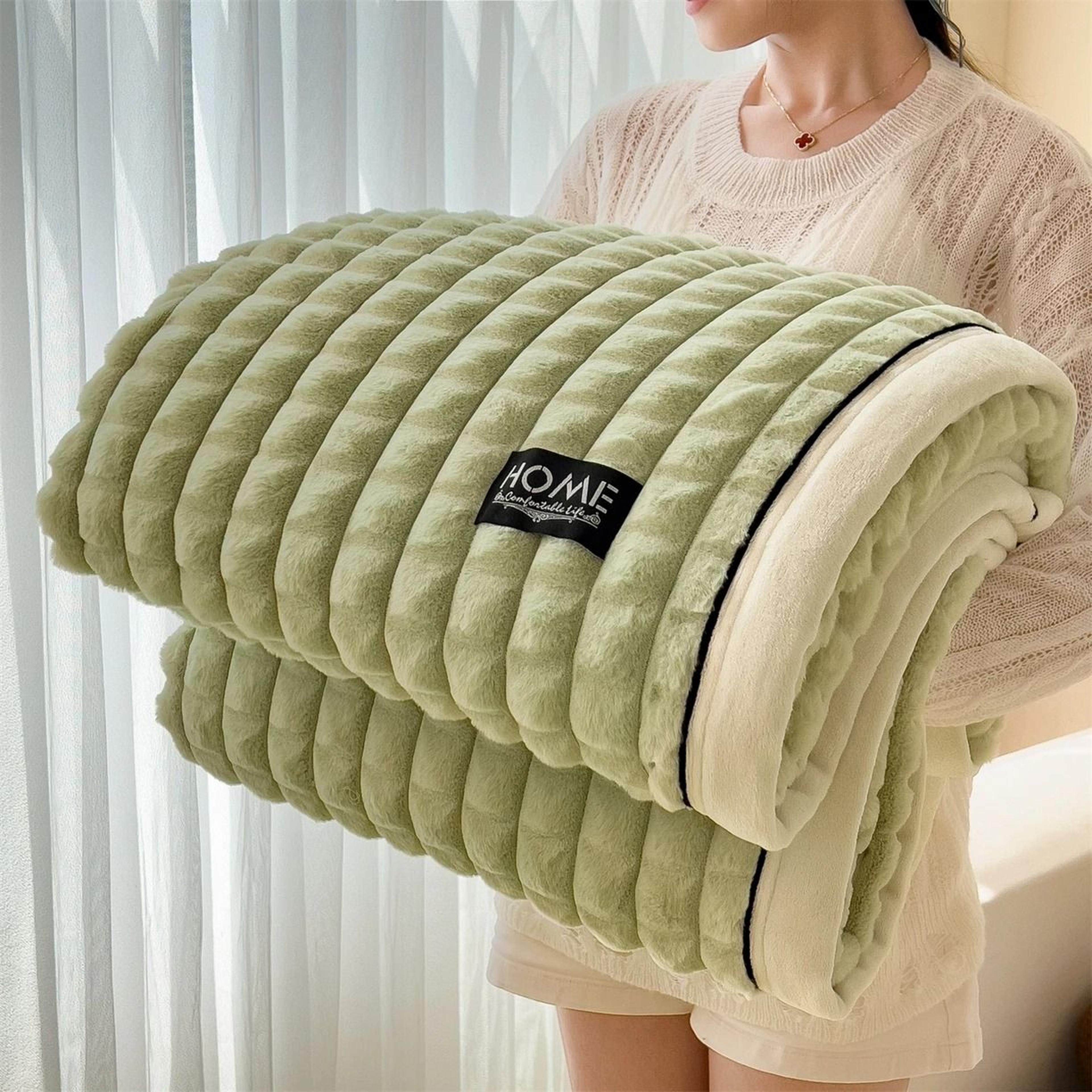 AClass Rabbit Fur Plush Blanket MultiFunctional Warm Winter Sofa  Living Room Cozy Throw 9