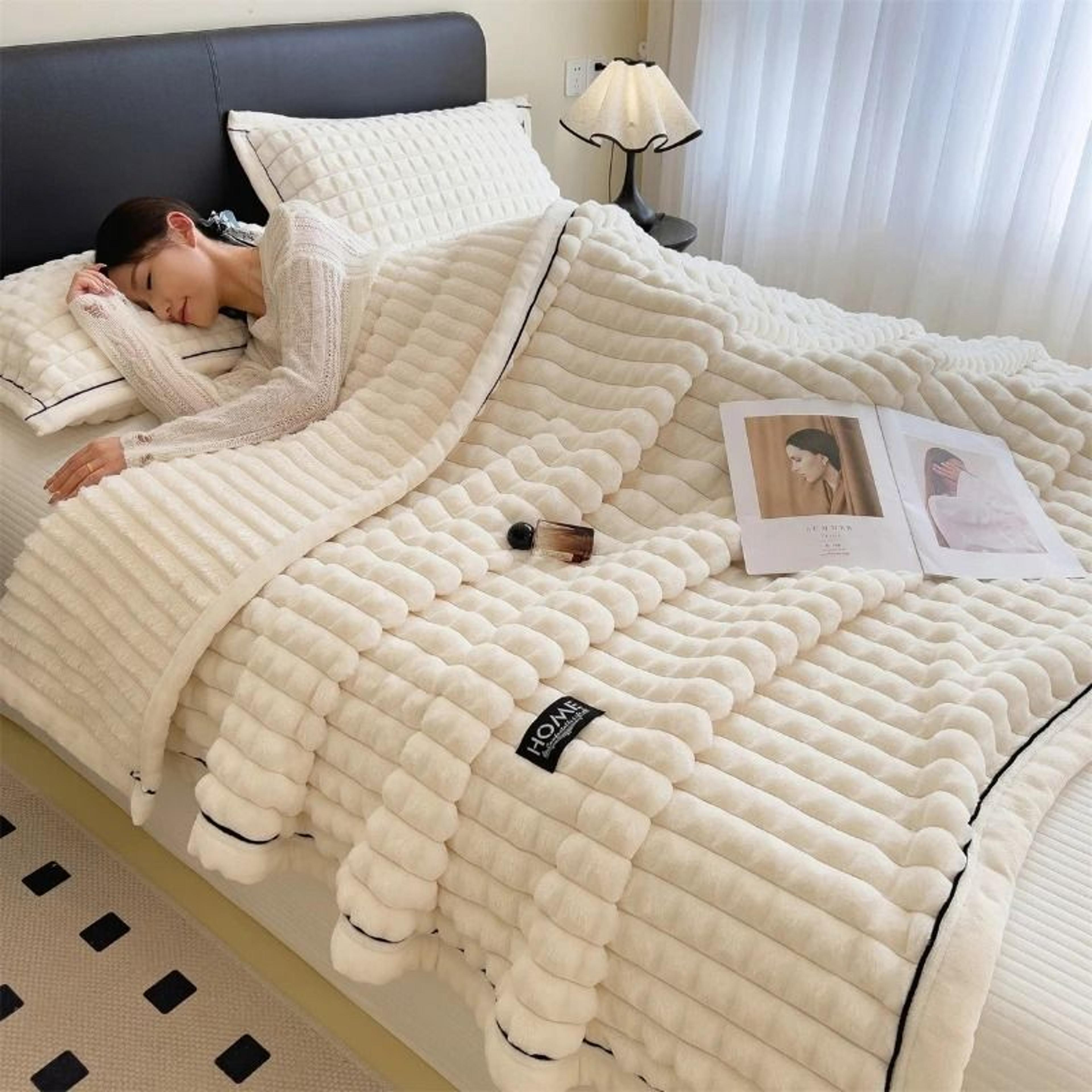 AClass Rabbit Fur Plush Blanket MultiFunctional Warm Winter Sofa  Living Room Cozy Throw 4