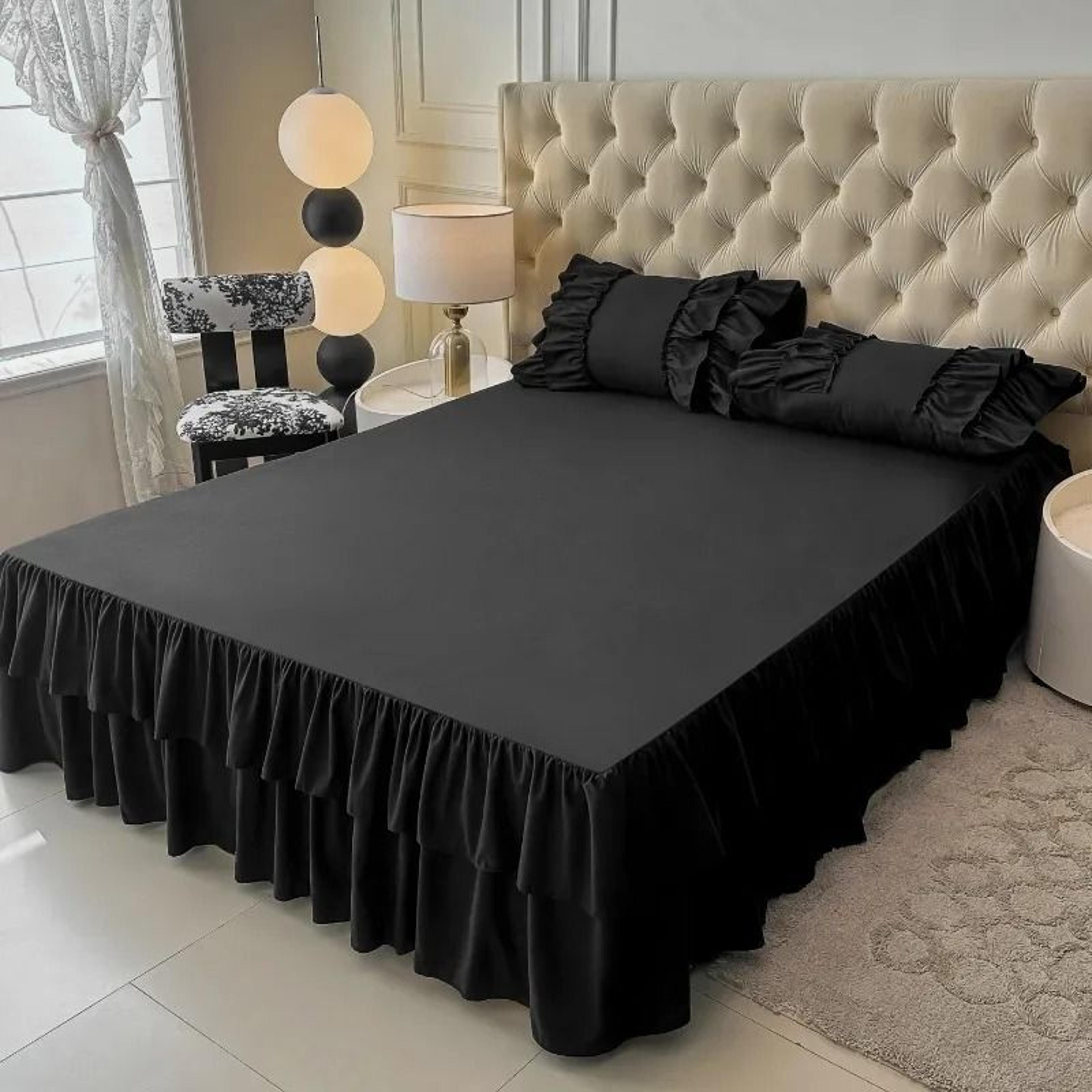 Double Layer Ruffled Solid Color Bed Skirt Princess Bedroom NonSlip Mattress Cover  Bedspread 5