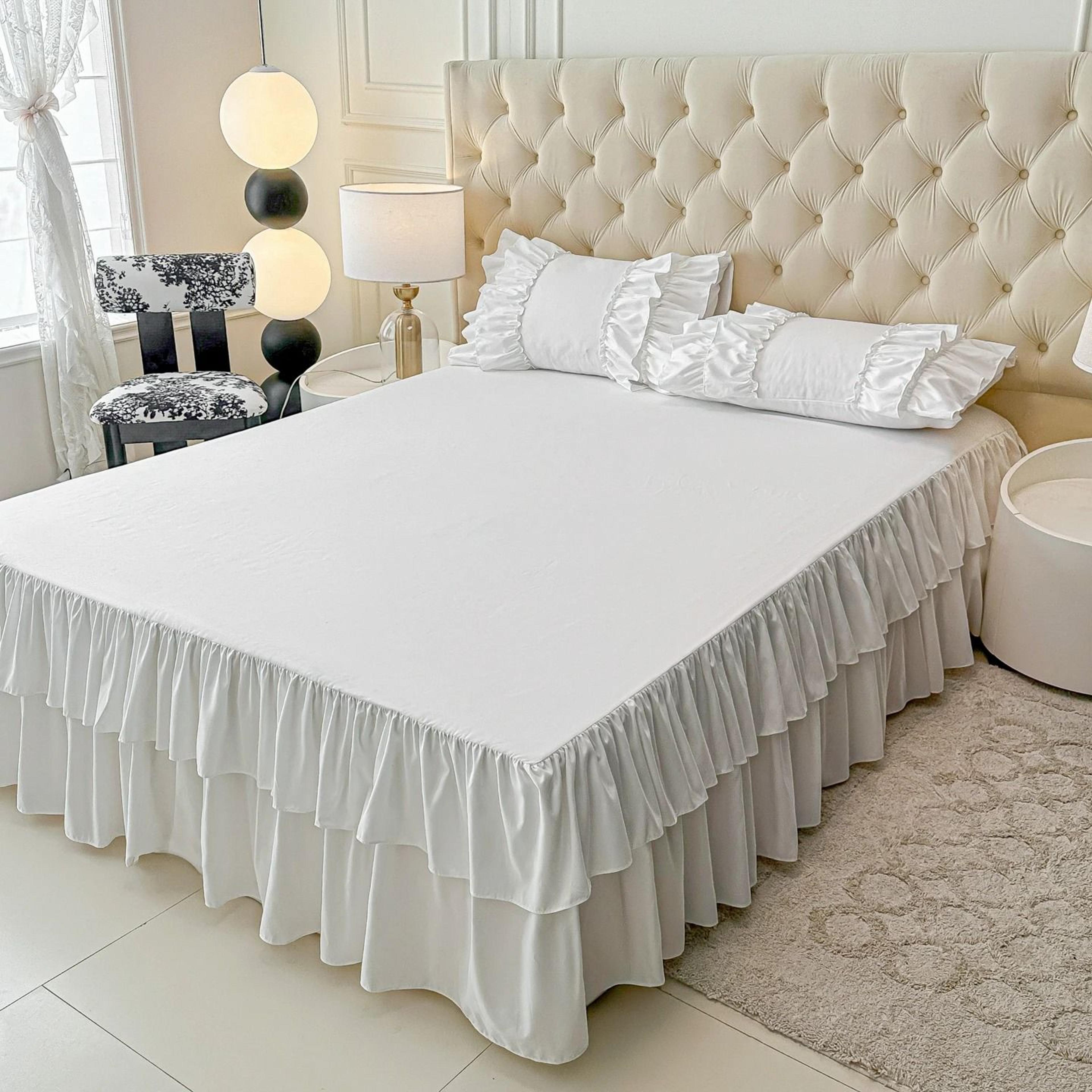Double Layer Ruffled Solid Color Bed Skirt Princess Bedroom NonSlip Mattress Cover  Bedspread 6