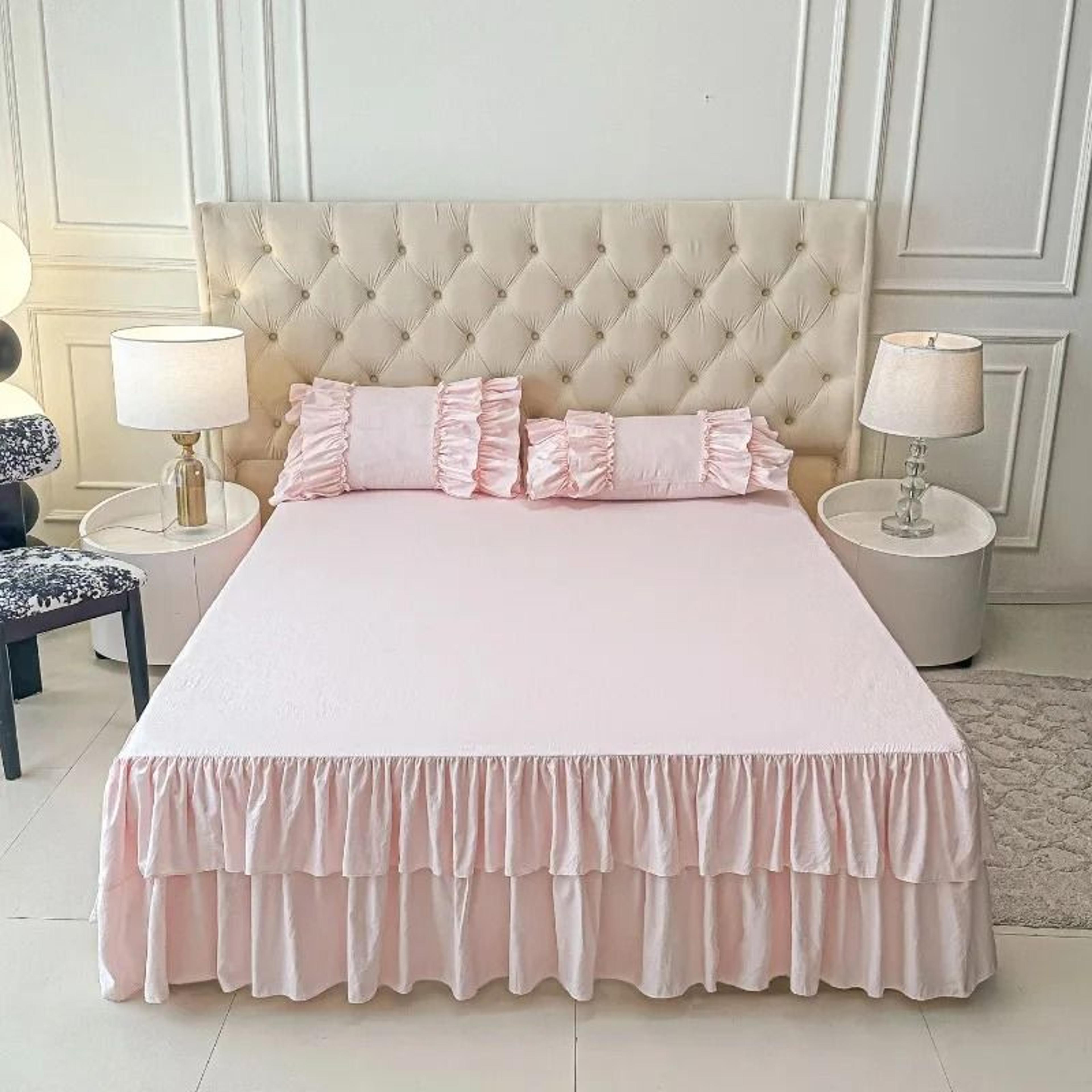 Double Layer Ruffled Solid Color Bed Skirt Princess Bedroom NonSlip Mattress Cover  Bedspread 1